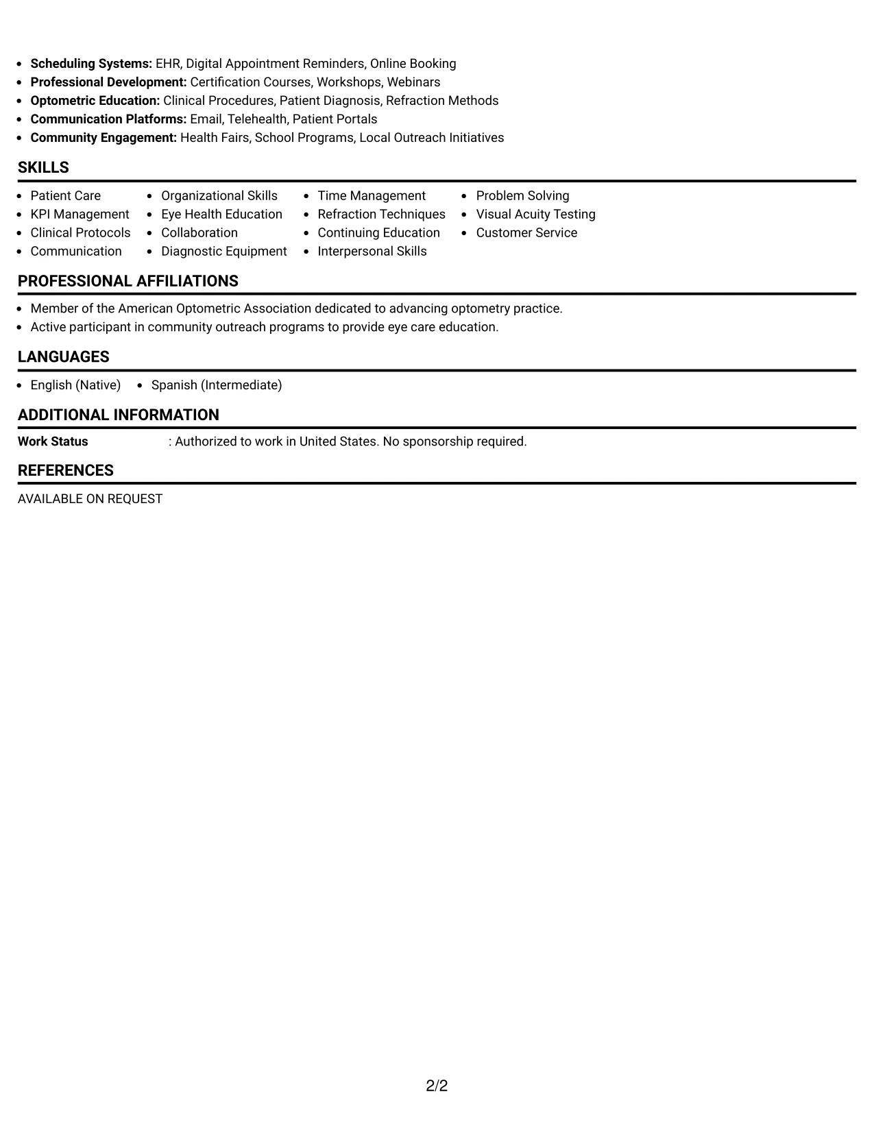 Resume Example Page 2