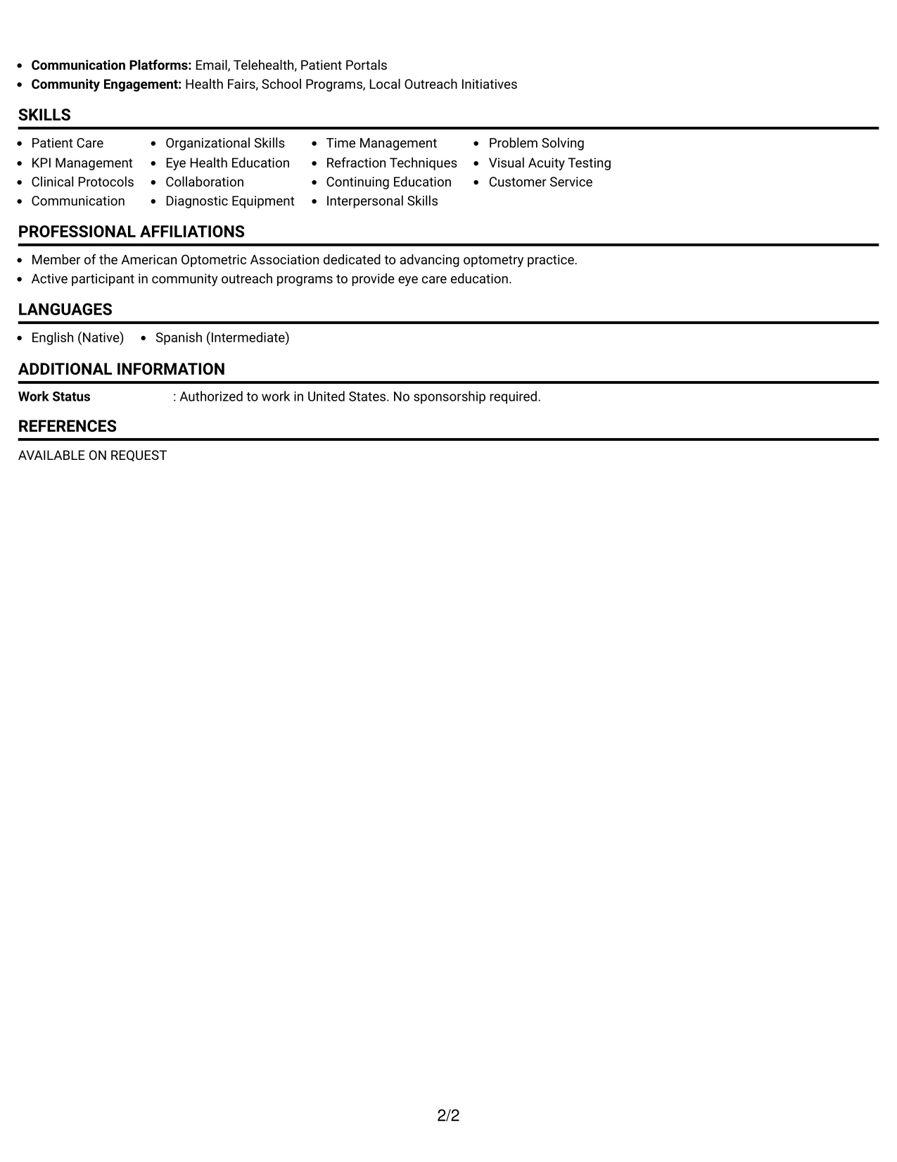 Resume Example Page 2