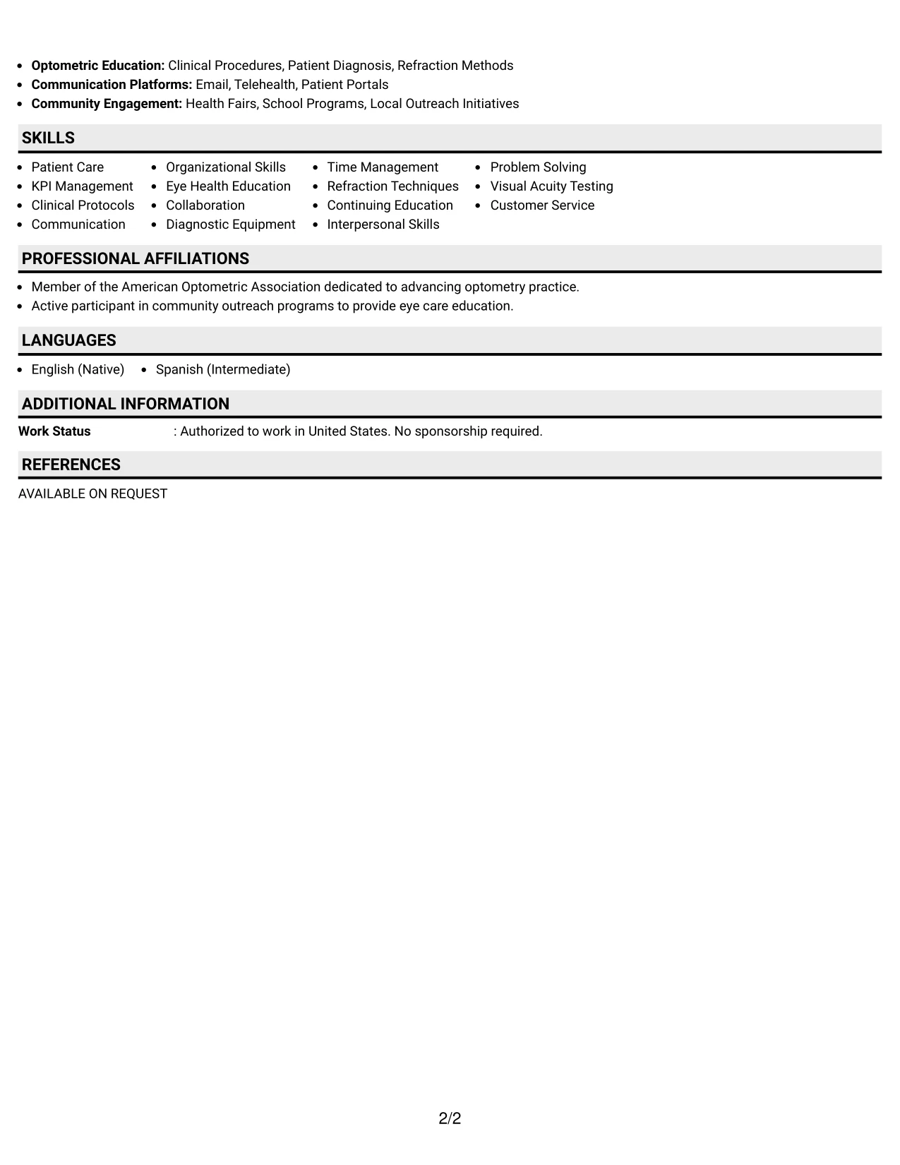 Resume Example Page 2