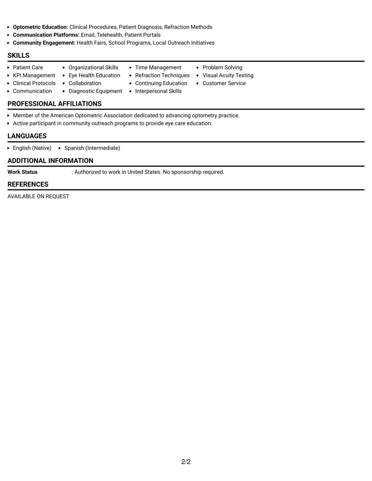 Resume Example Page 2
