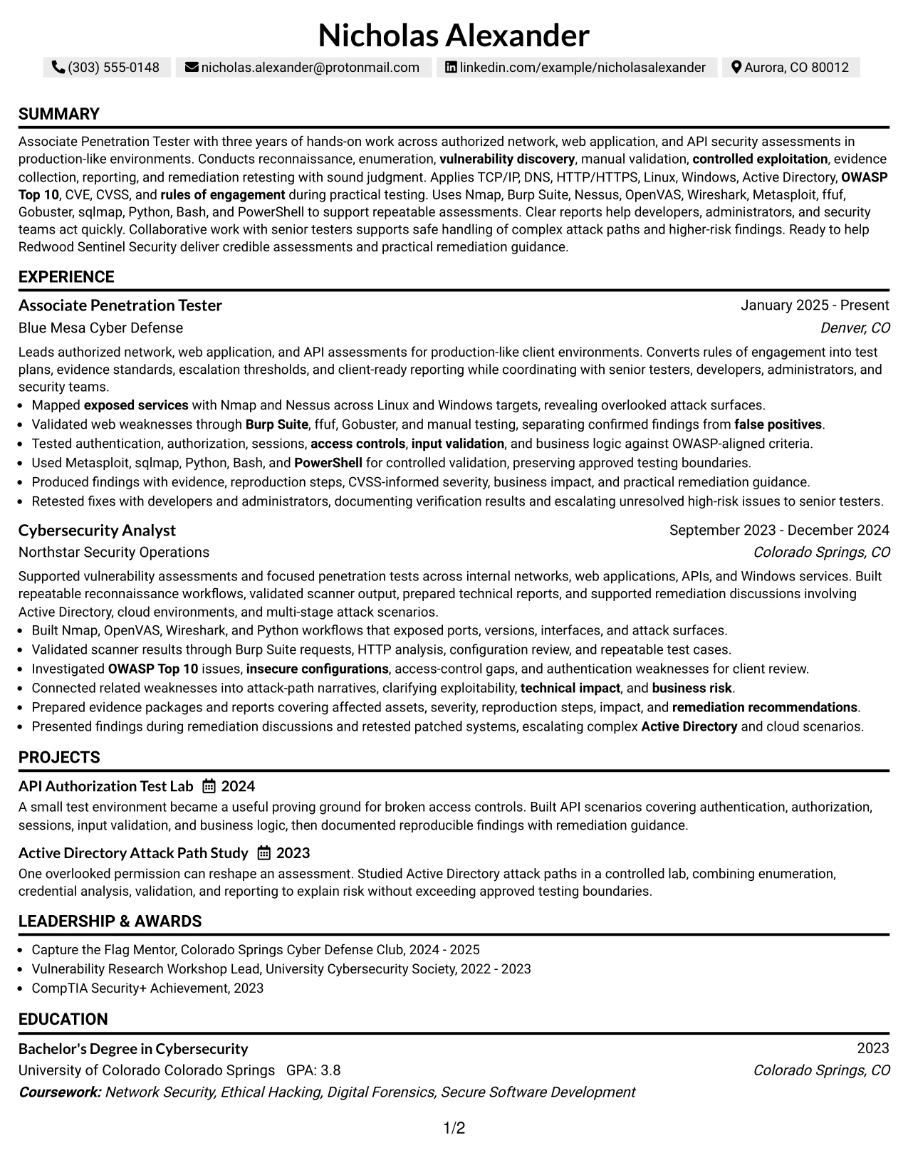 Resume Example Page 1