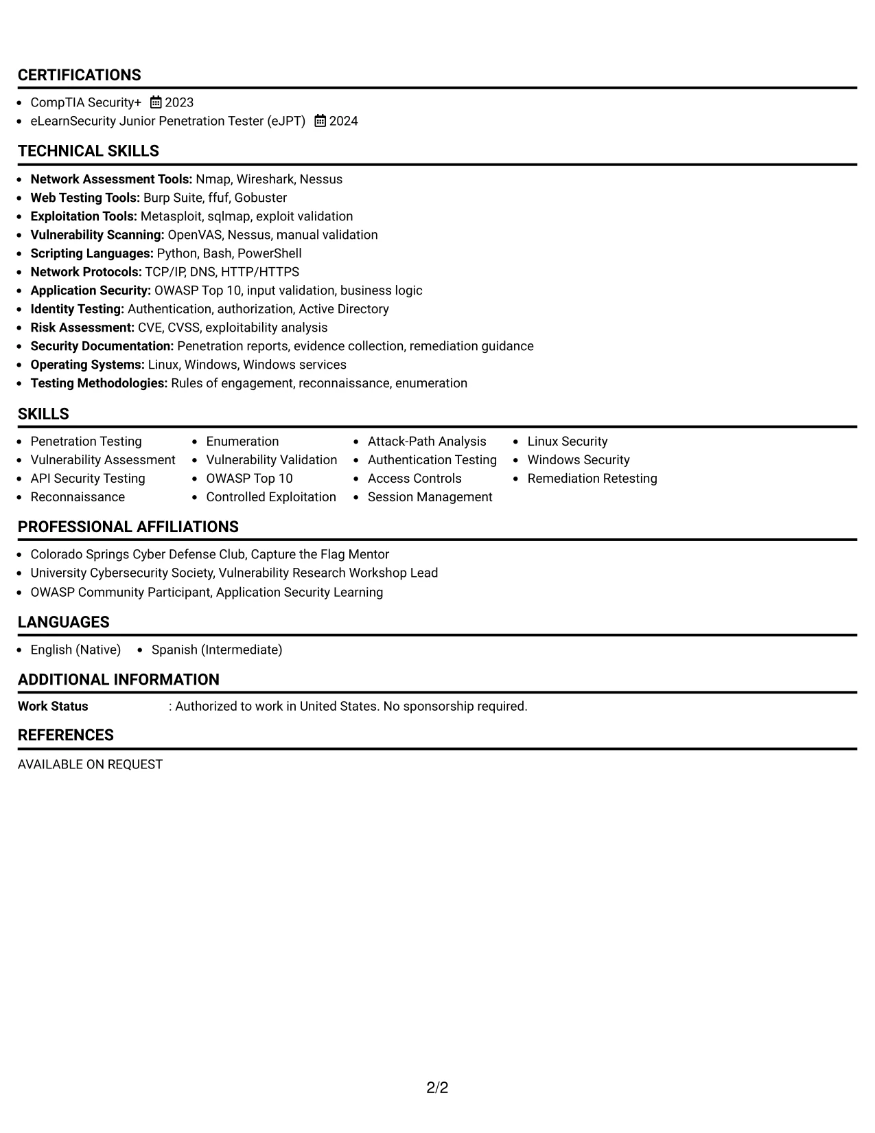 Resume Example Page 2