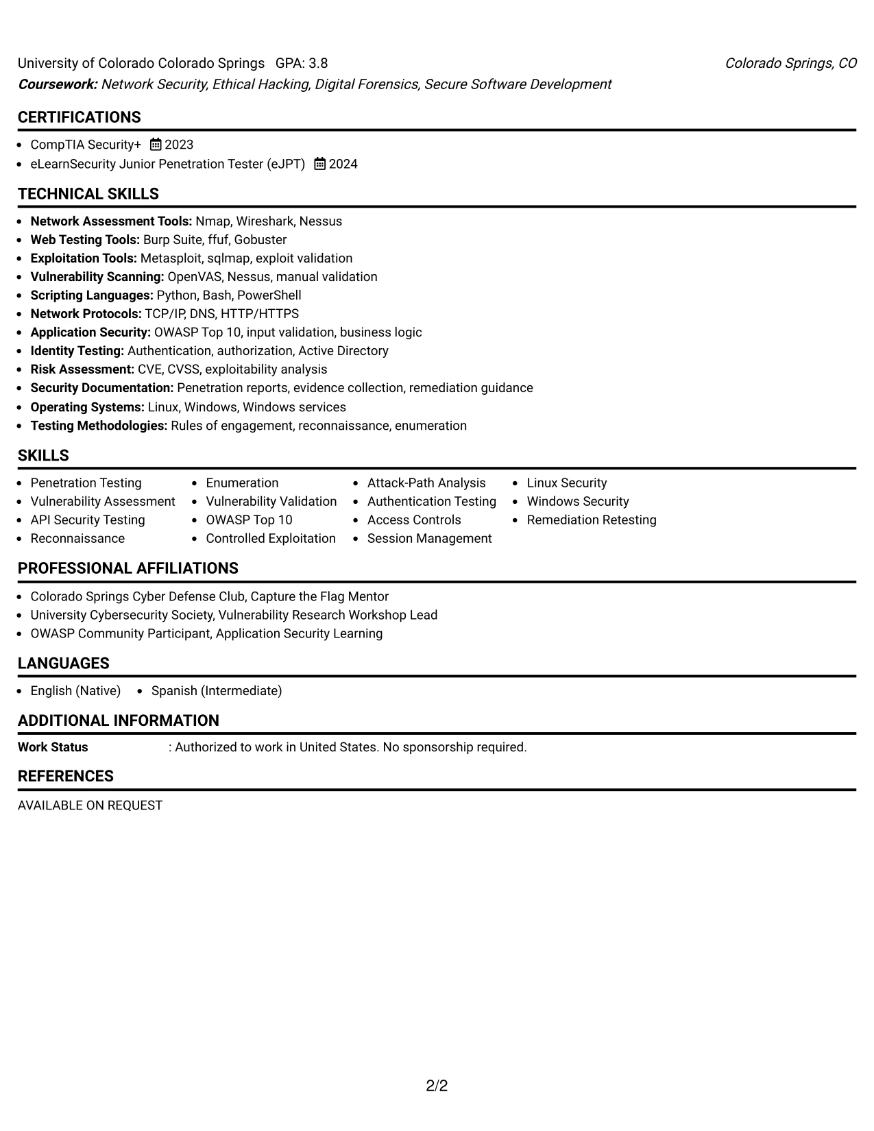 Resume Example Page 2