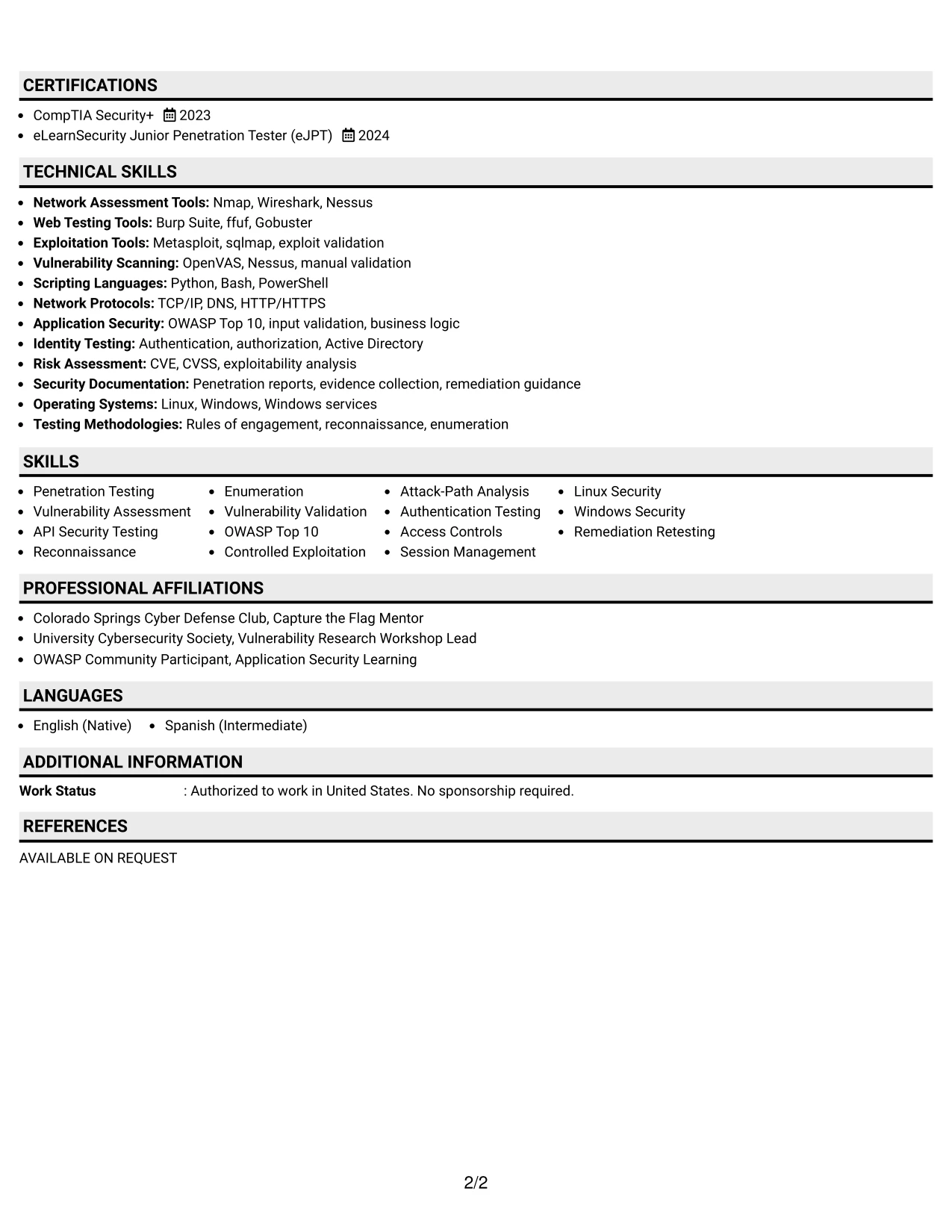 Resume Example Page 2