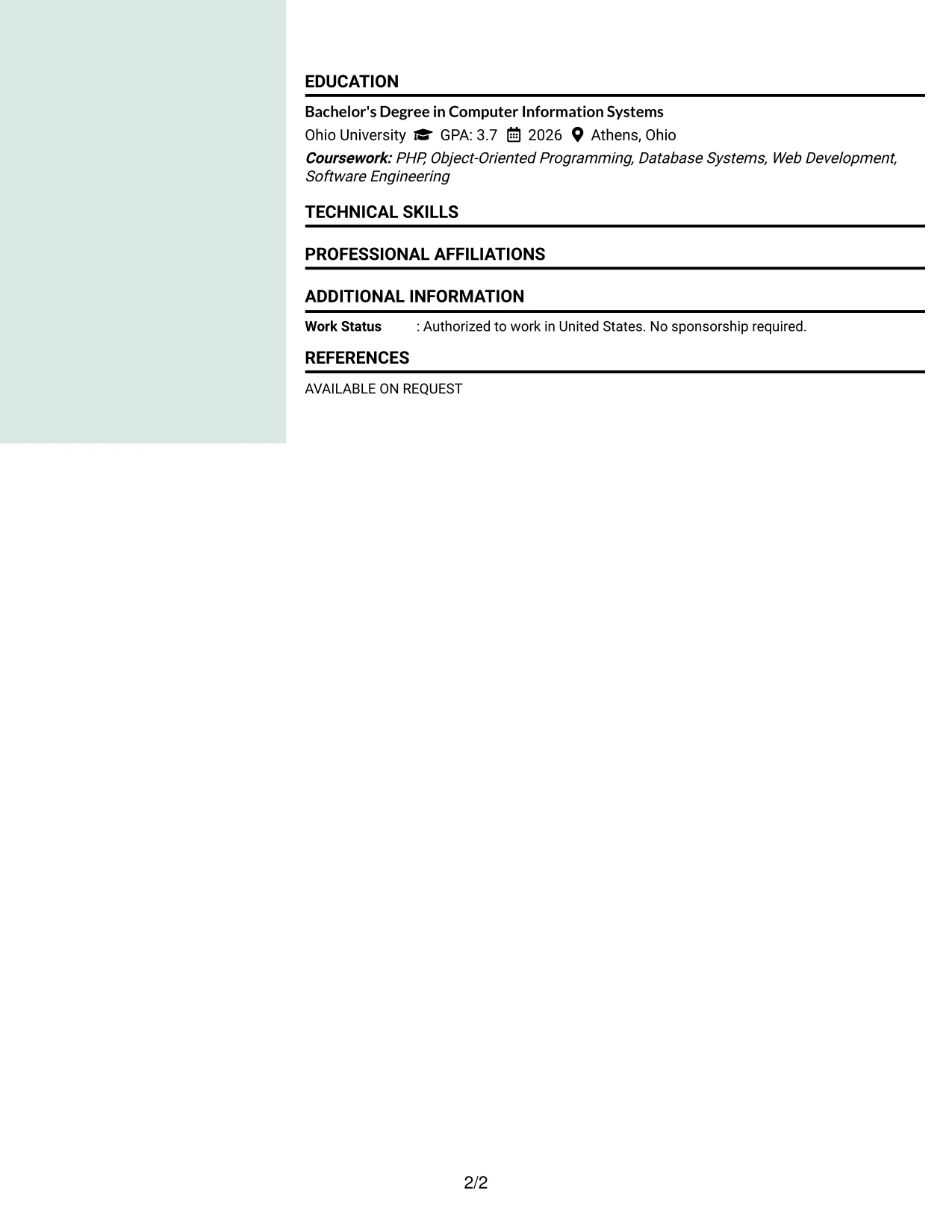 Resume Example Page 2