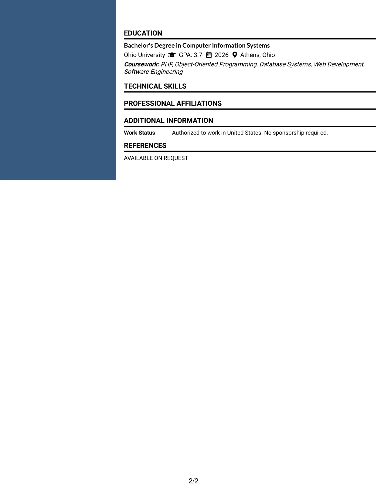 Resume Example Page 2