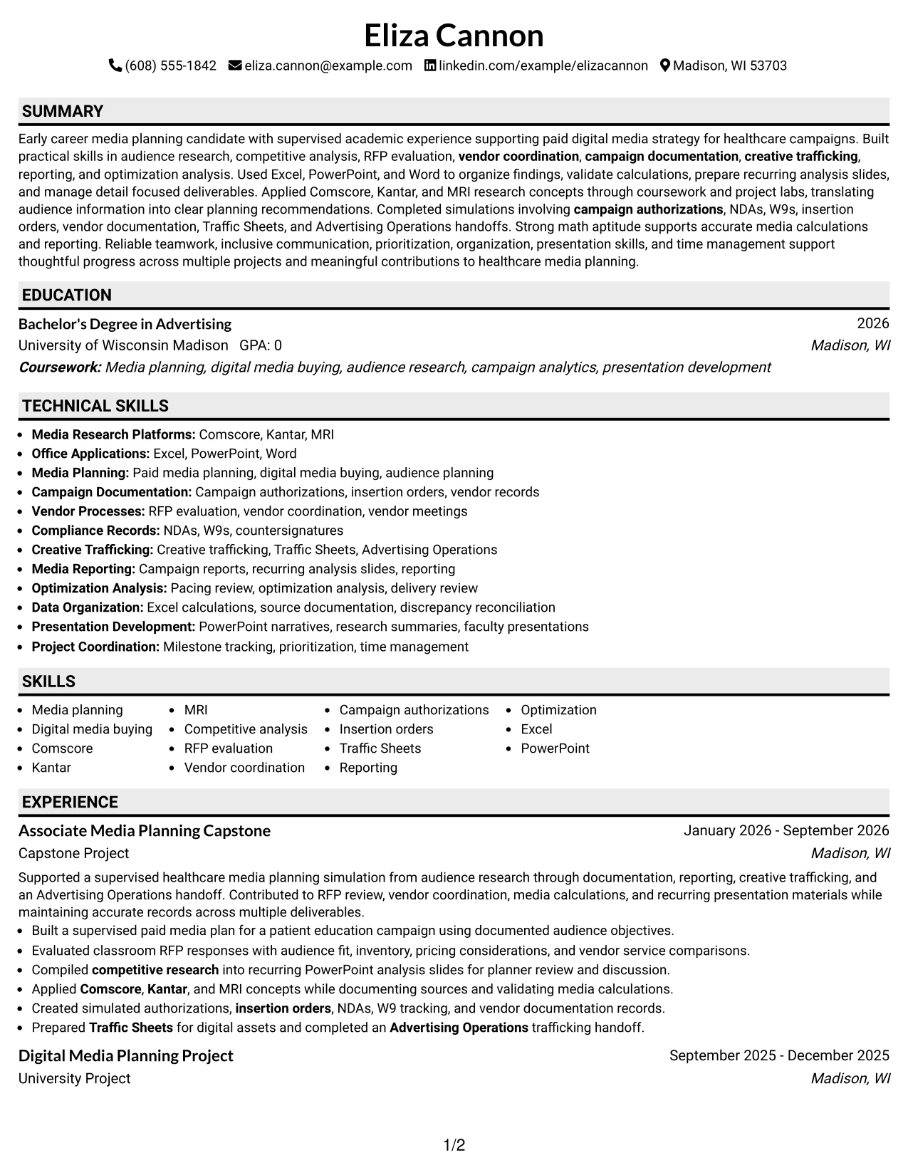 Resume Example Page 1