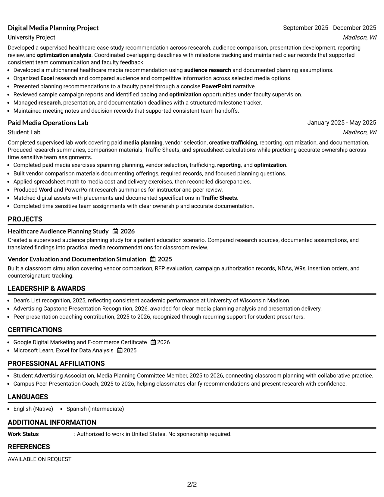 Resume Example Page 2