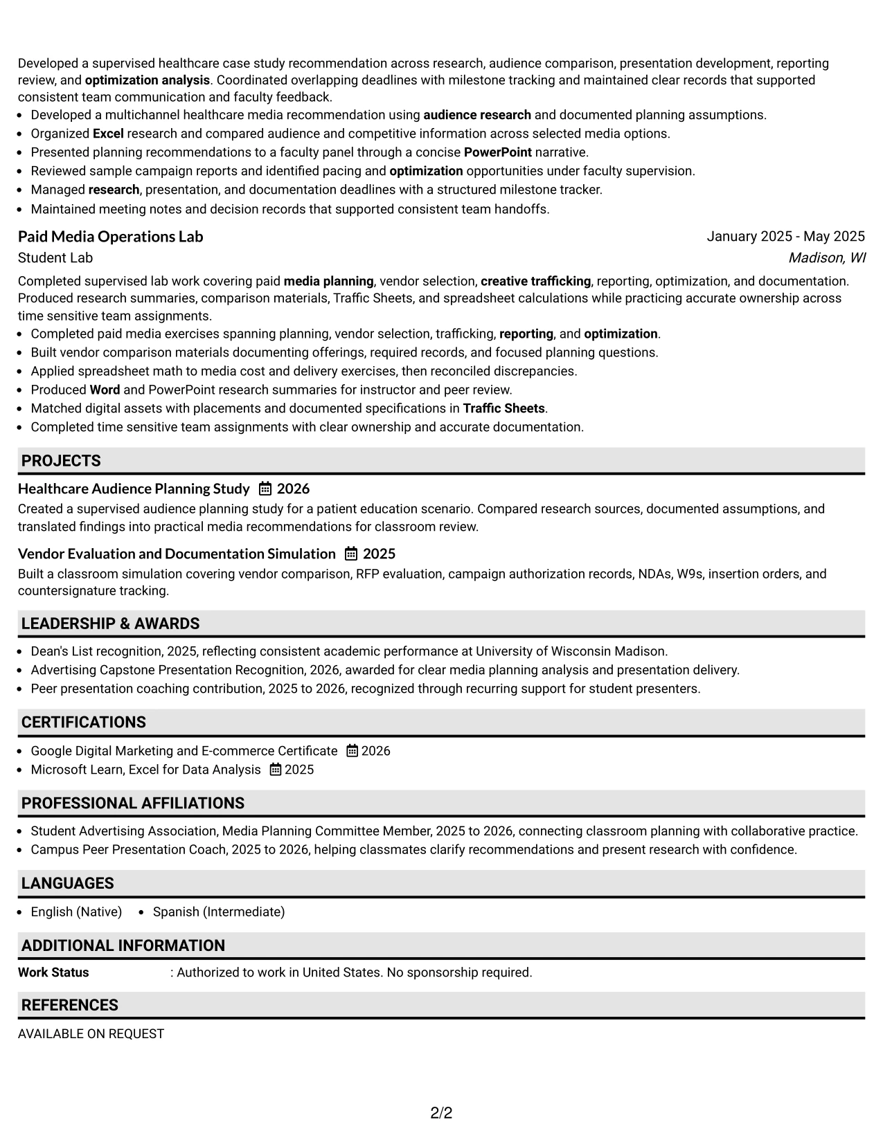 Resume Example Page 2