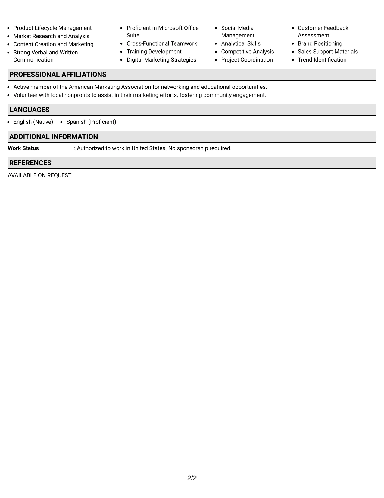 Resume Example Page 2