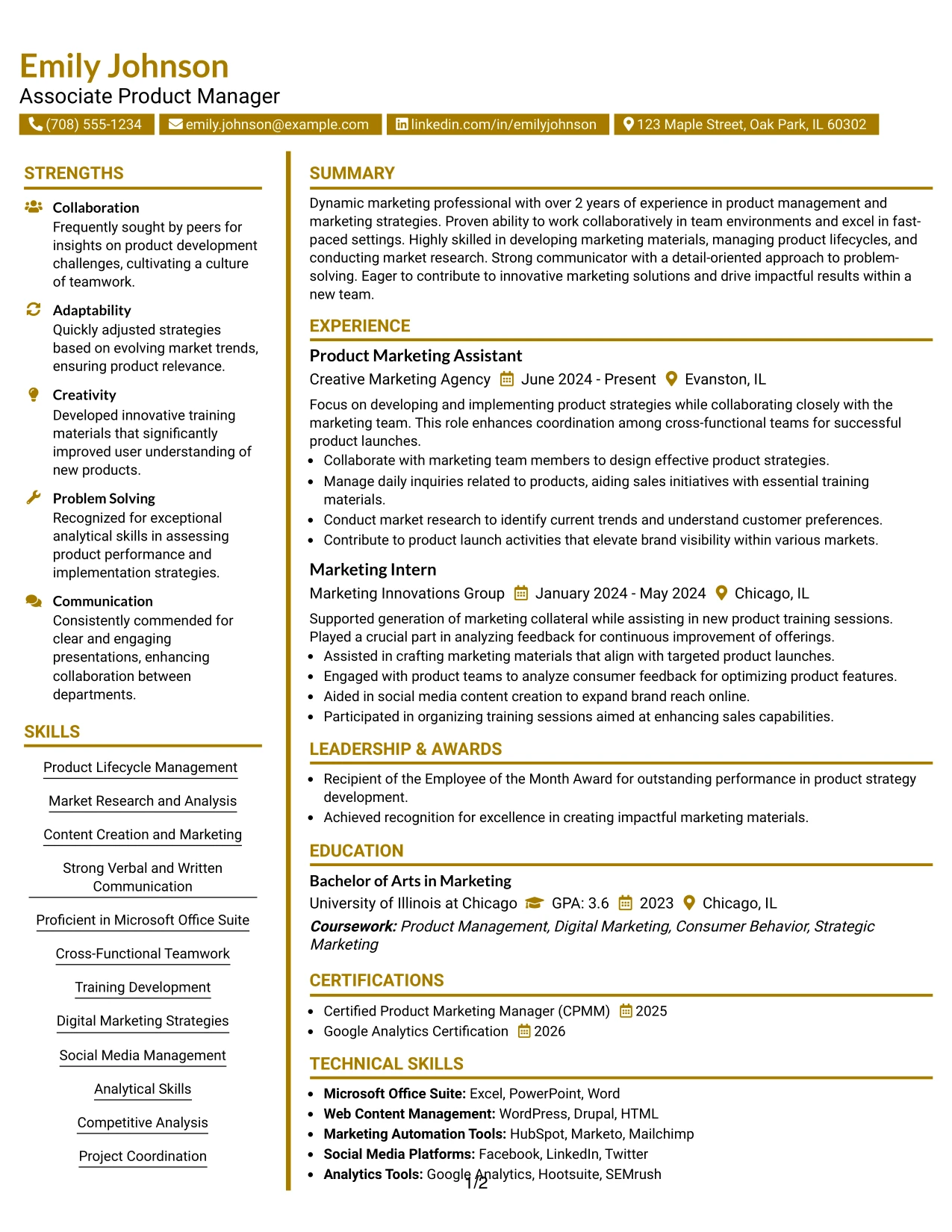 Resume Example Page 1