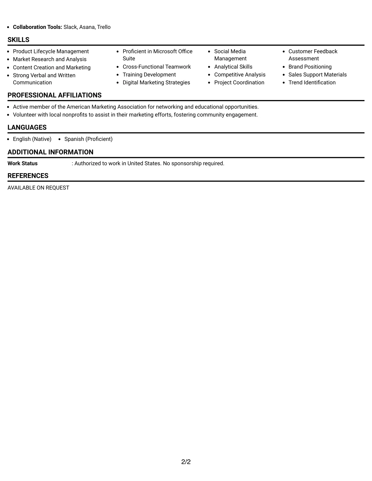 Resume Example Page 2