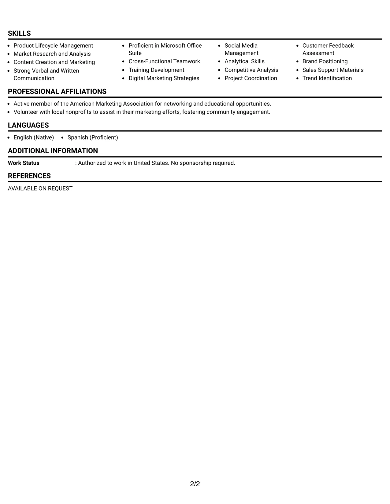 Resume Example Page 2