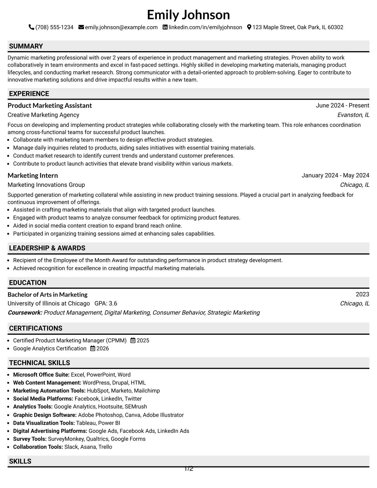 Resume Example Page 1