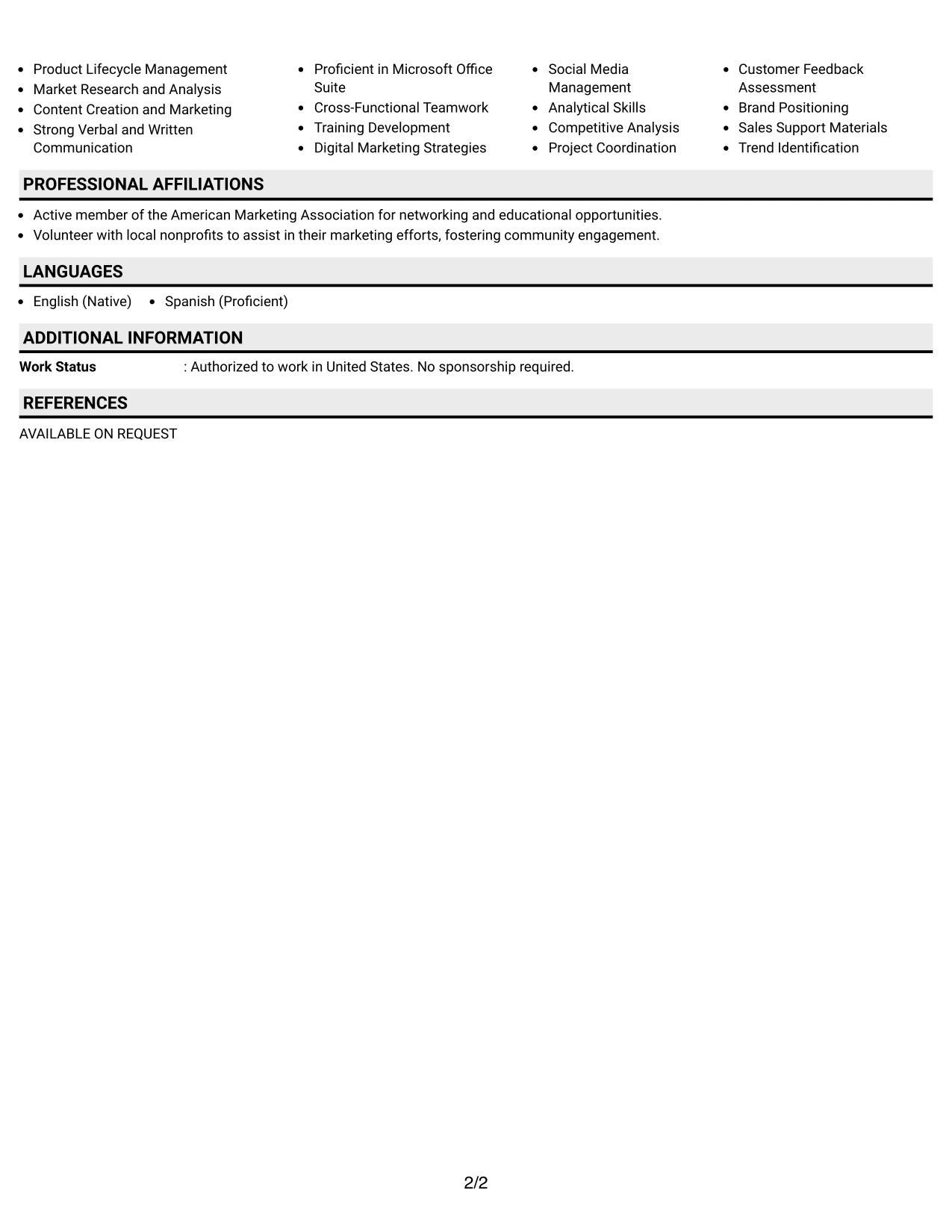 Resume Example Page 2