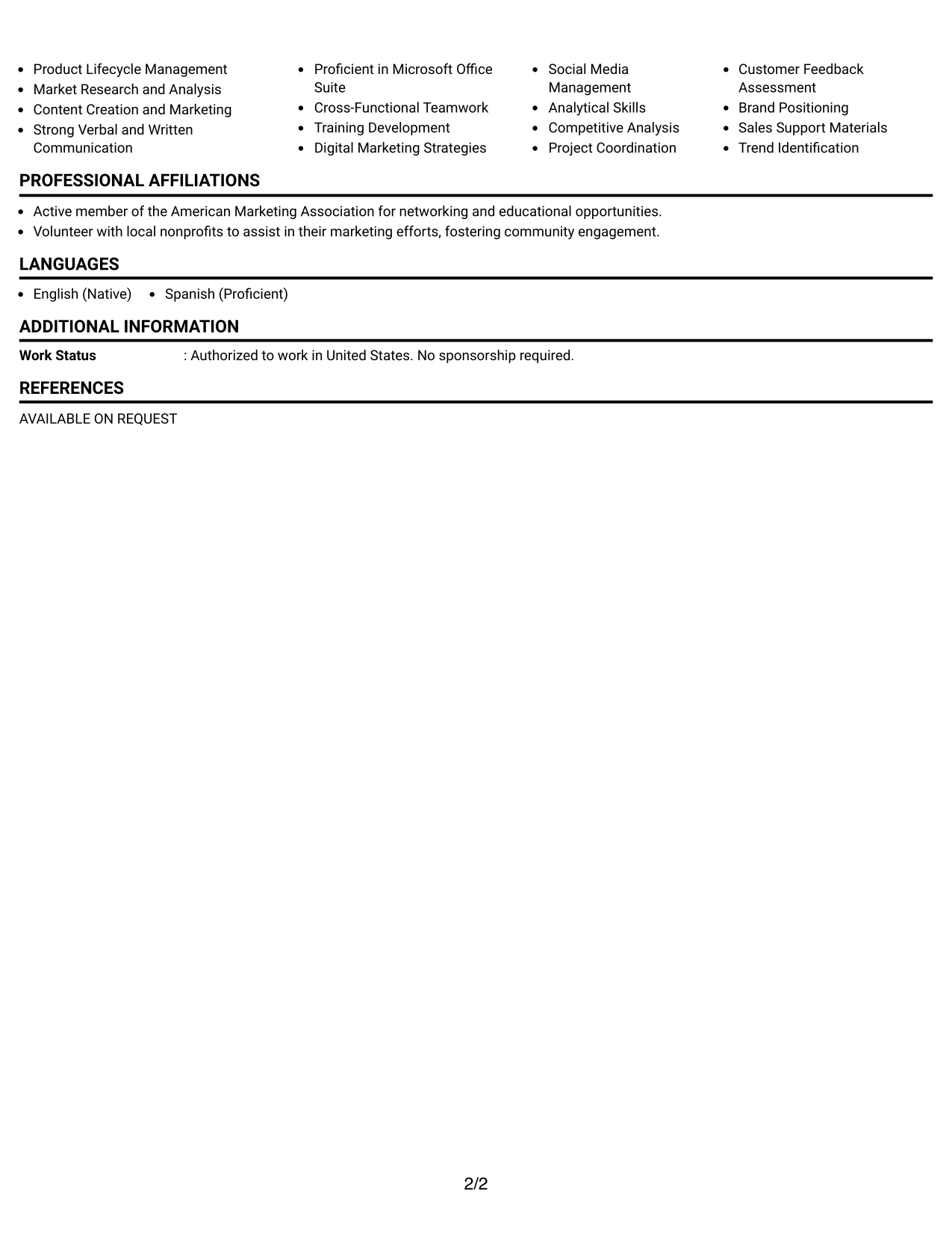 Resume Example Page 2