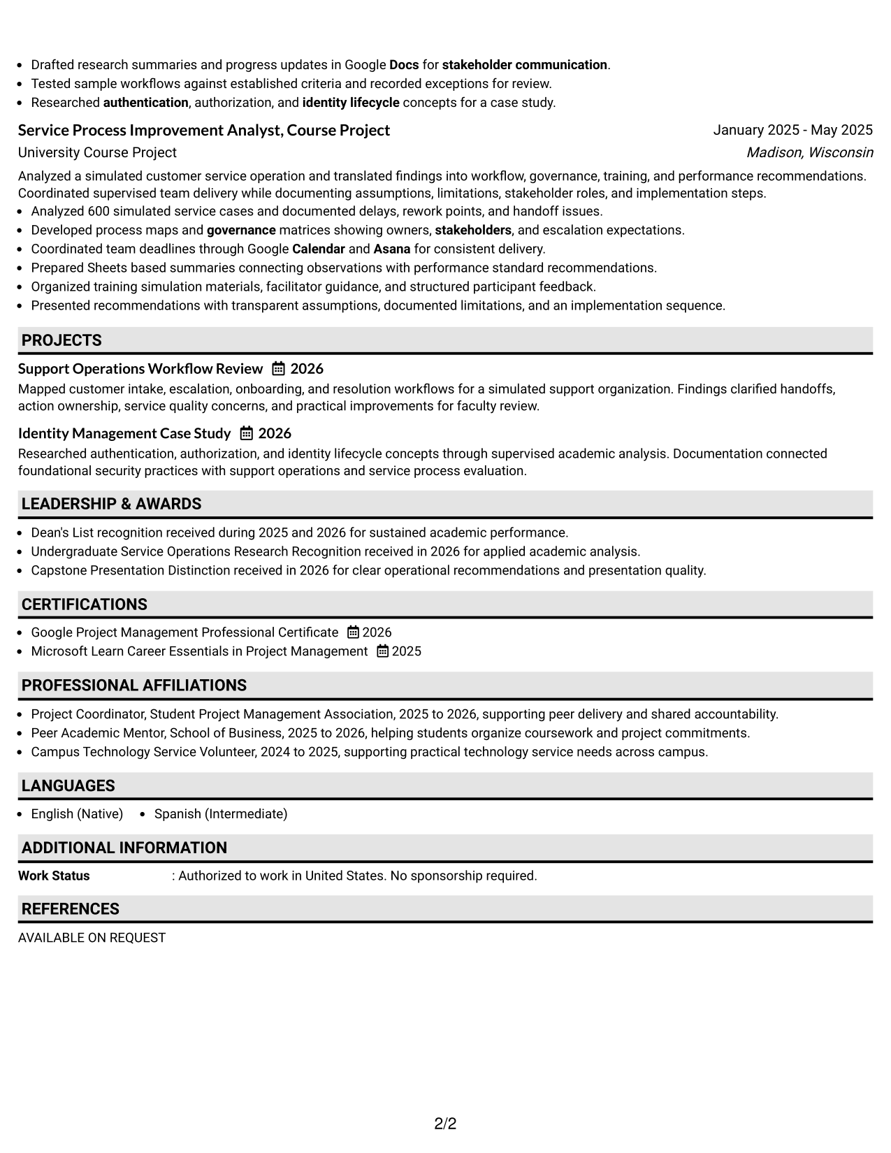 Resume Example Page 2