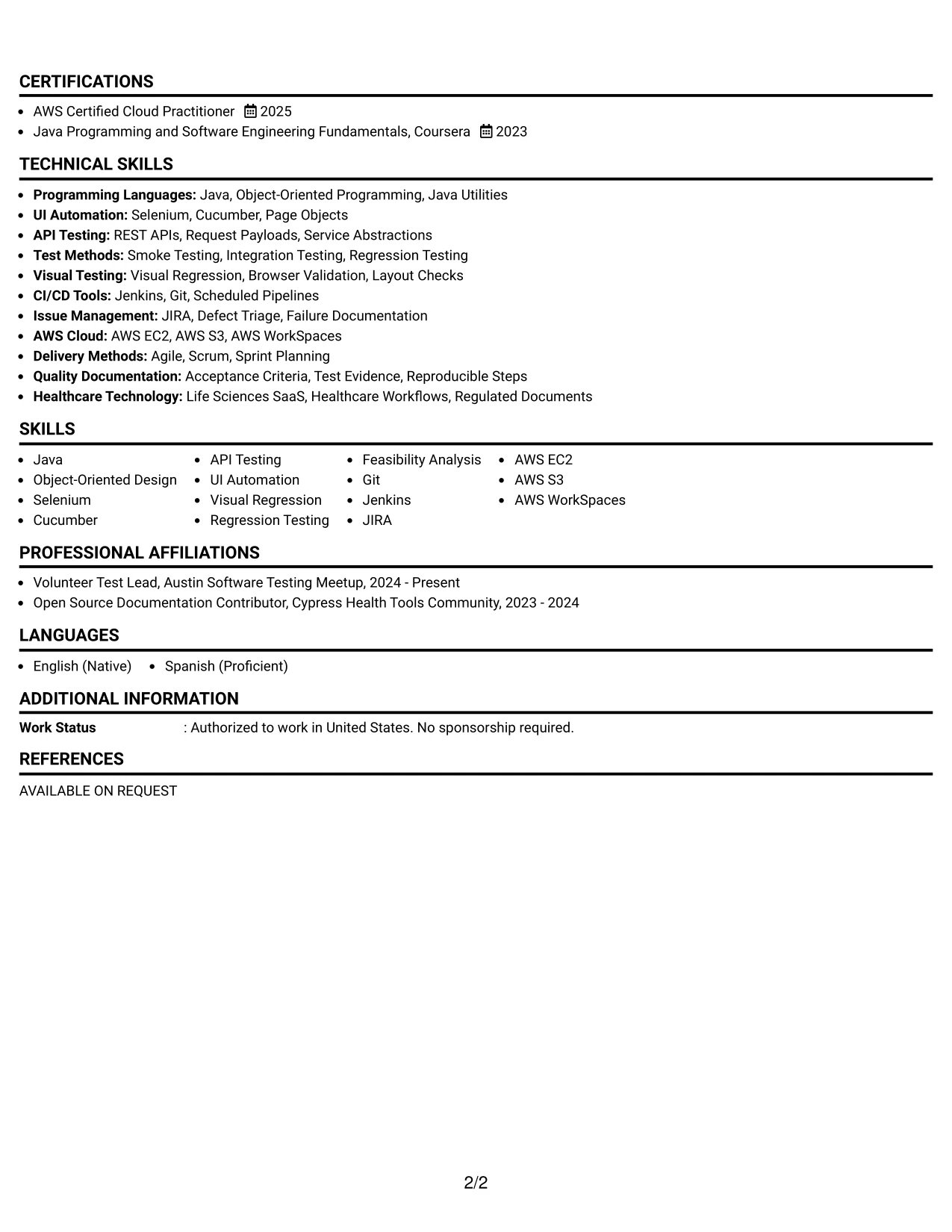 Resume Example Page 2