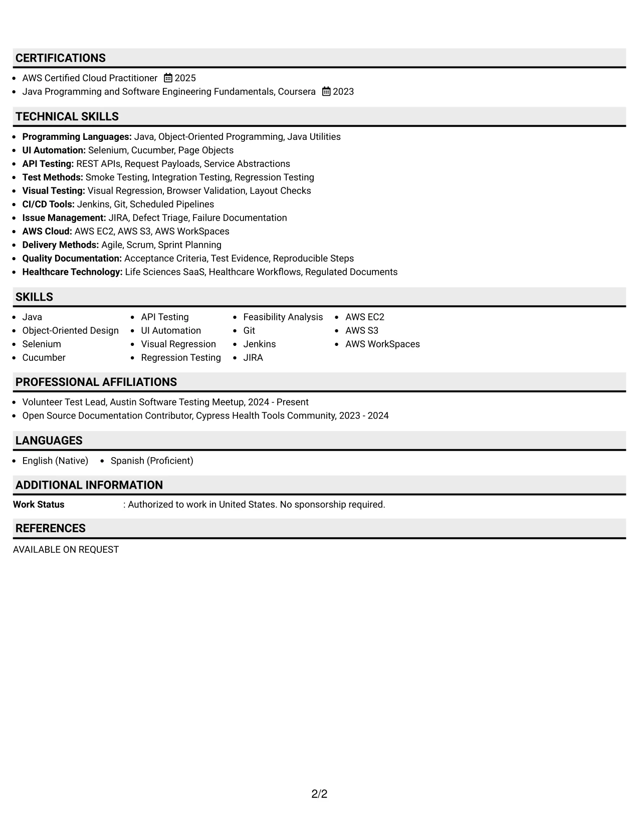 Resume Example Page 2
