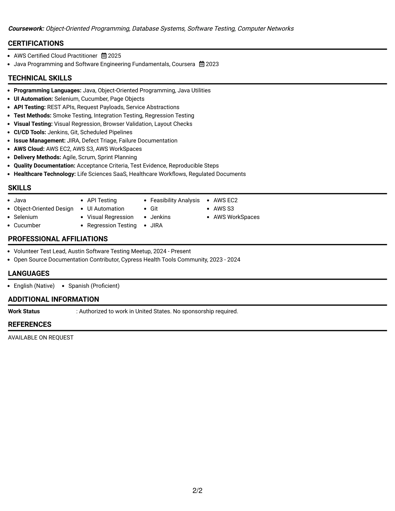 Resume Example Page 2