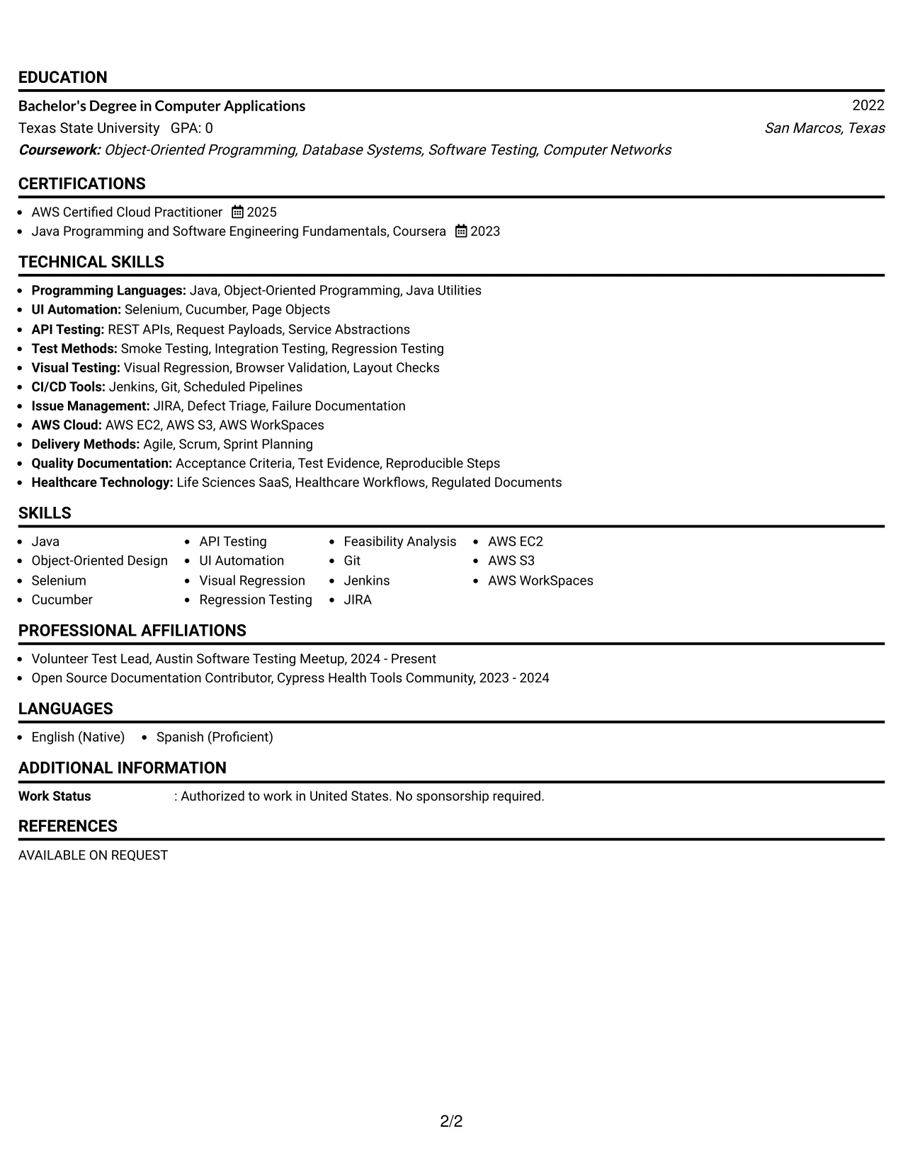Resume Example Page 2