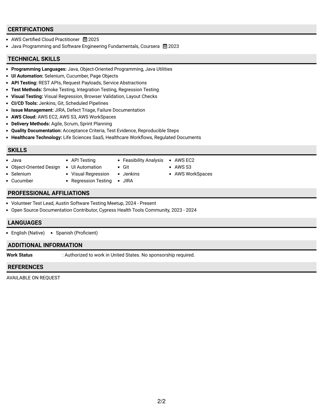 Resume Example Page 2
