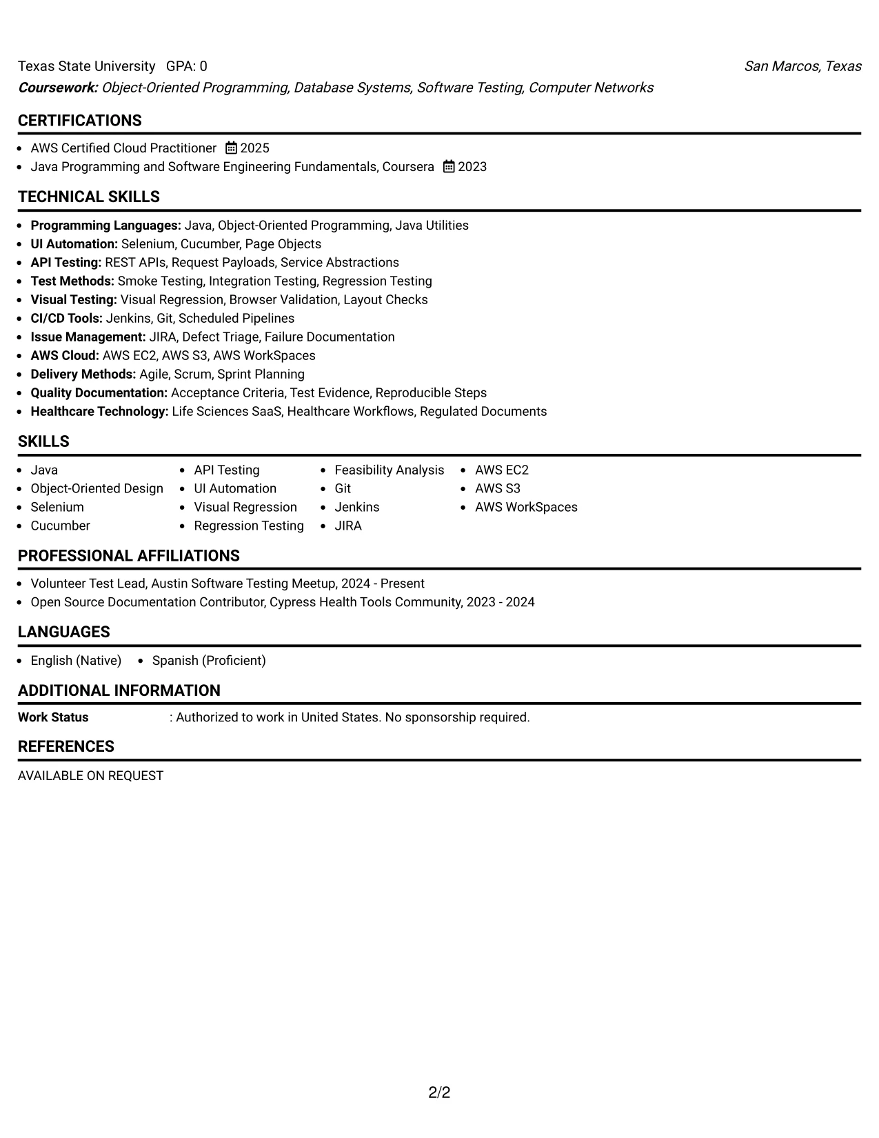 Resume Example Page 2