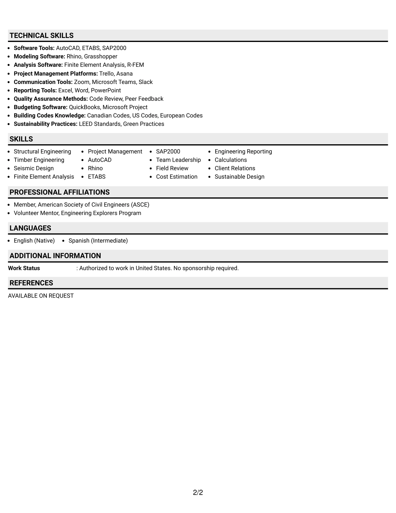Resume Example Page 2