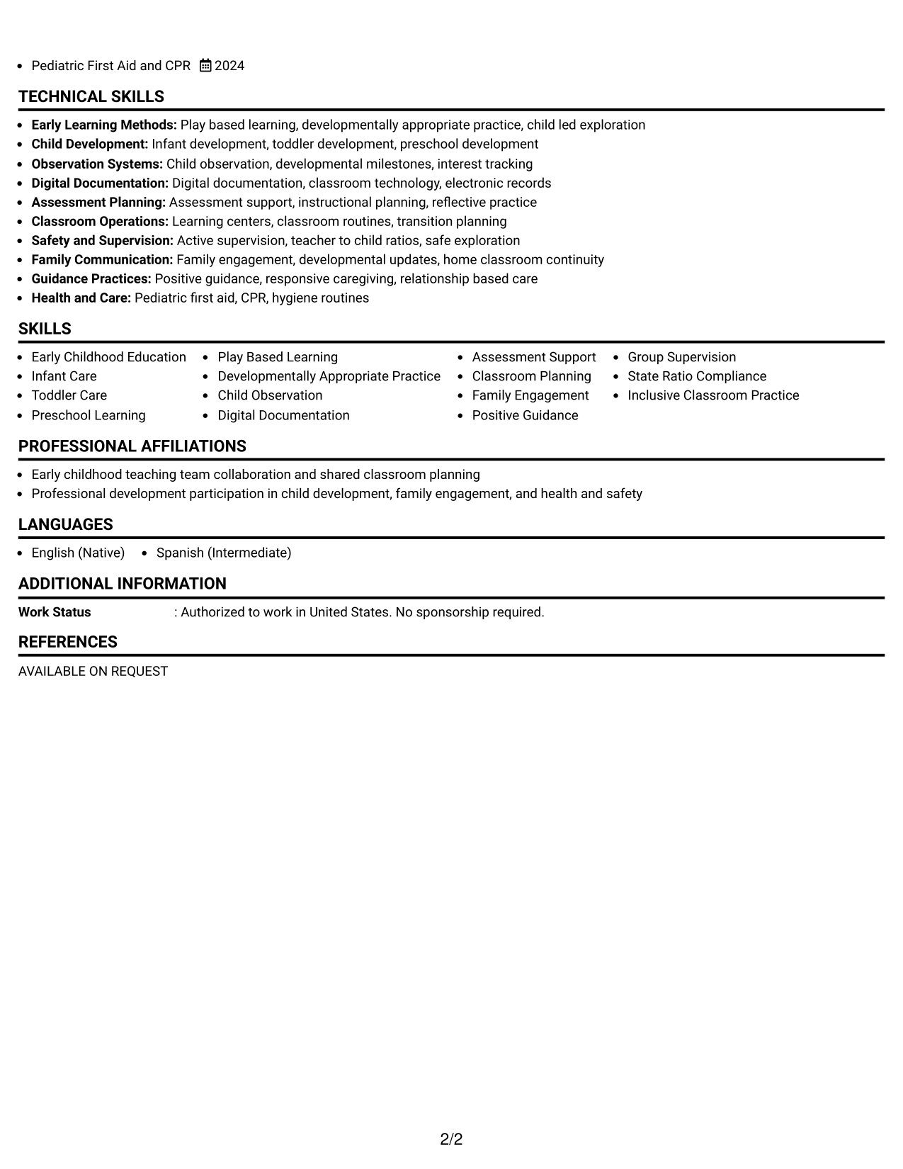 Resume Example Page 2