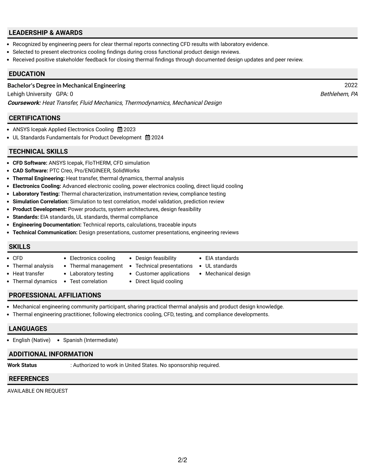 Resume Example Page 2