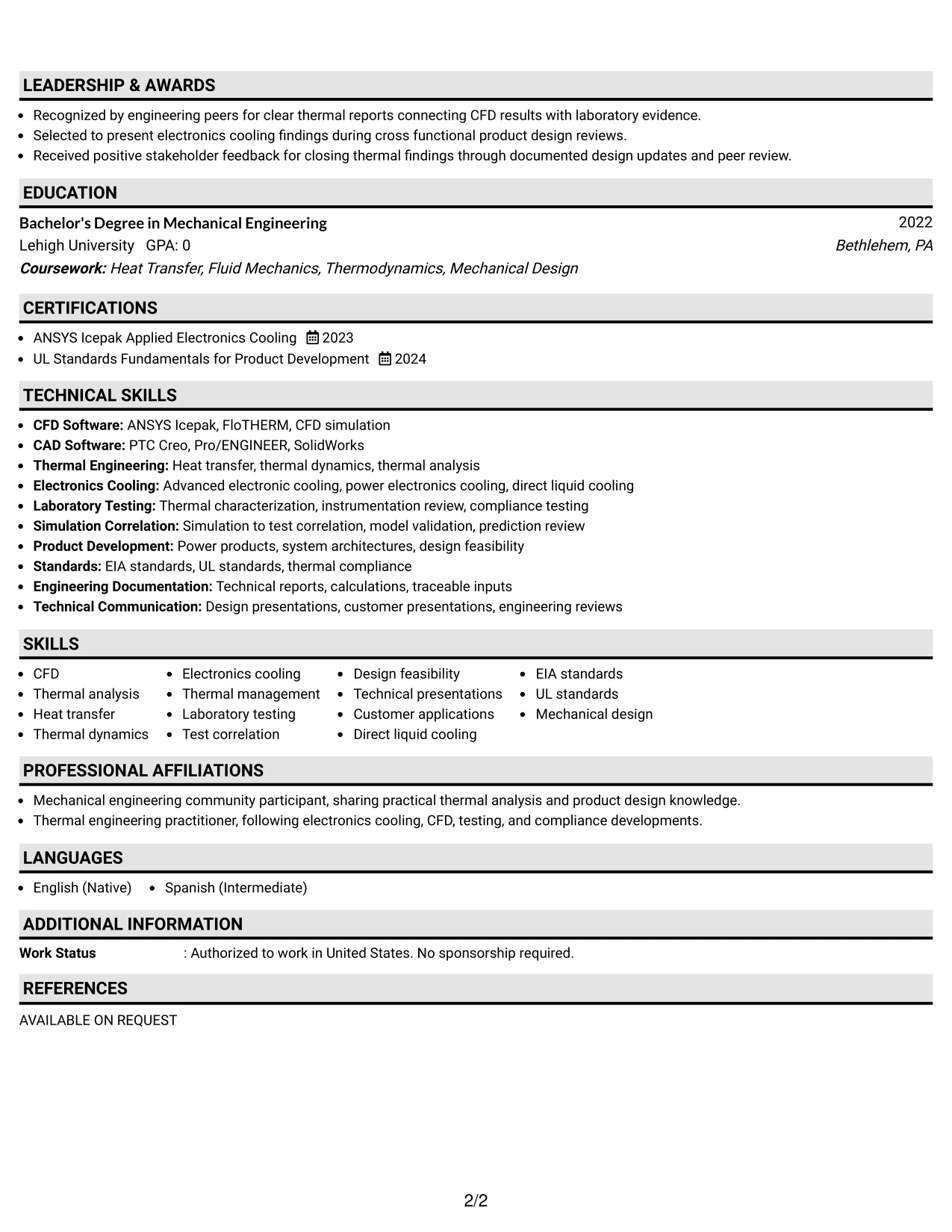 Resume Example Page 2