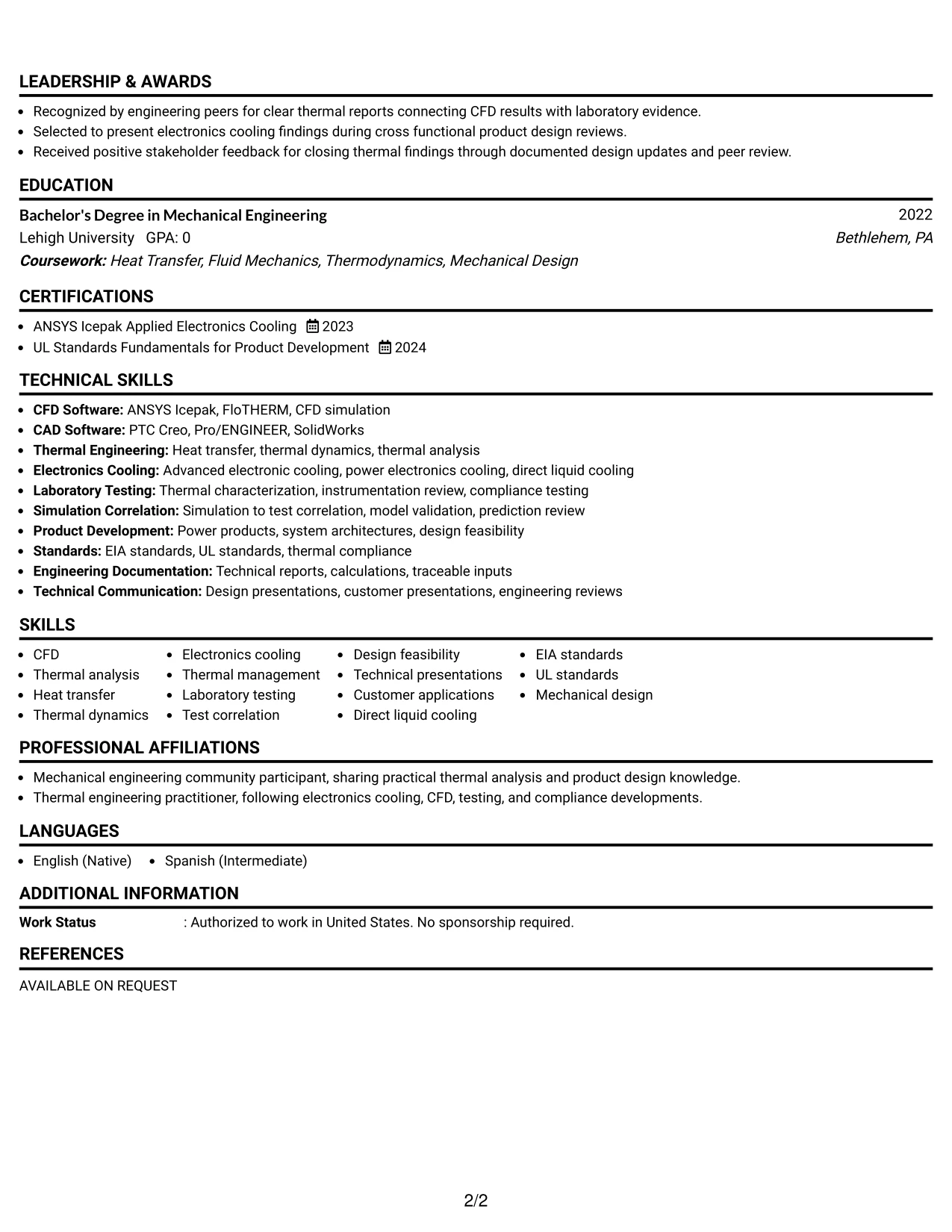 Resume Example Page 2