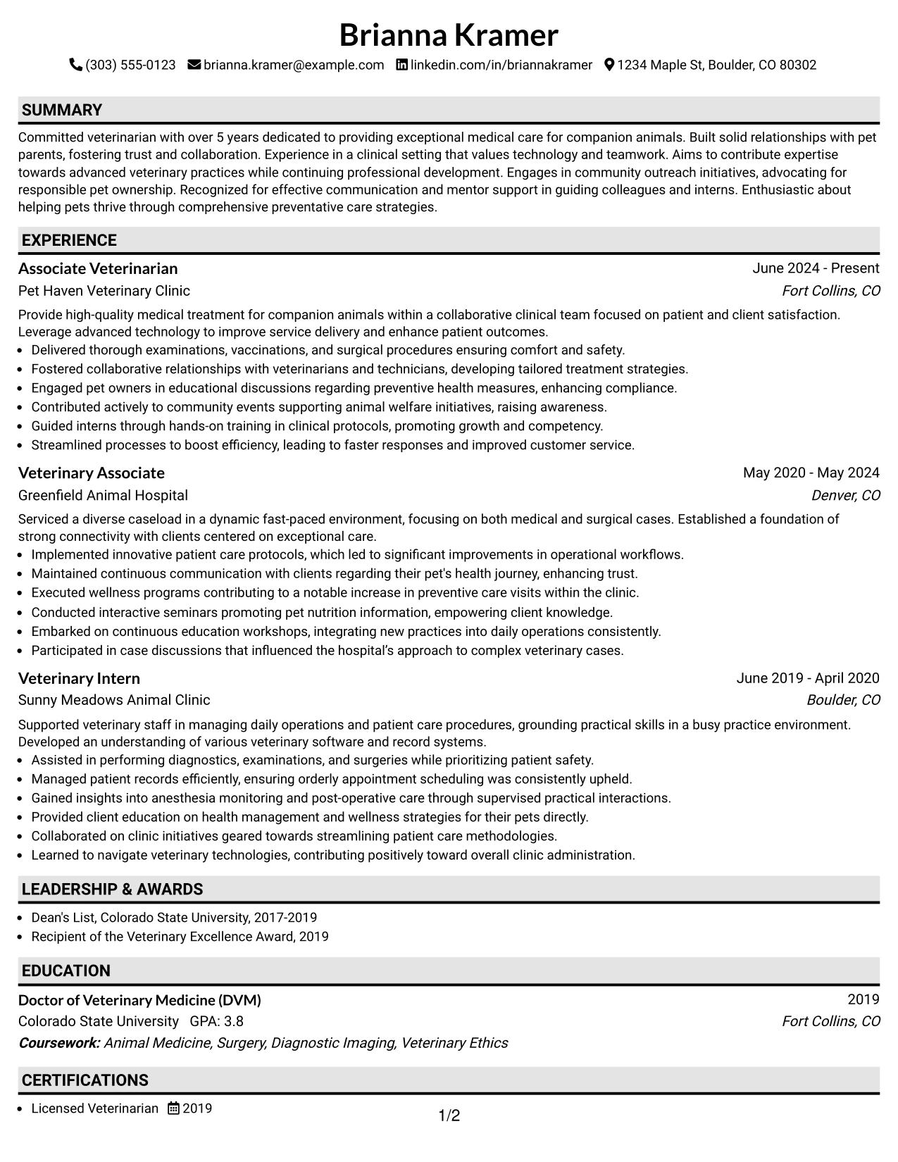 Resume Example Page 1