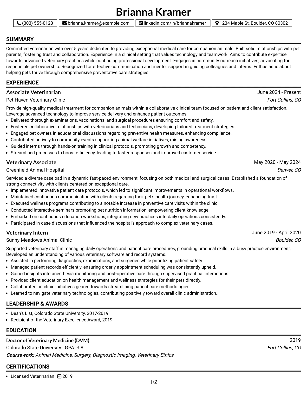 Resume Example Page 1