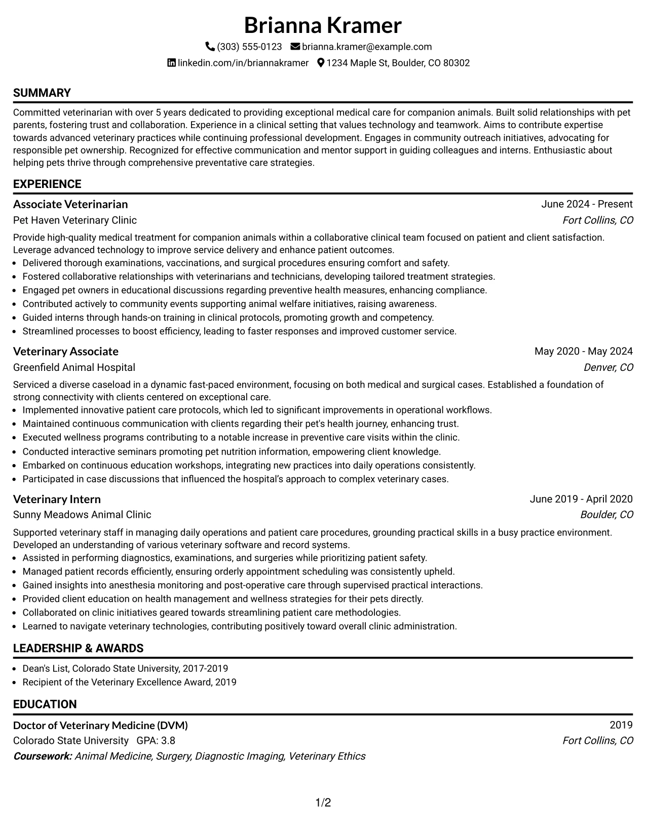 Resume Example Page 1