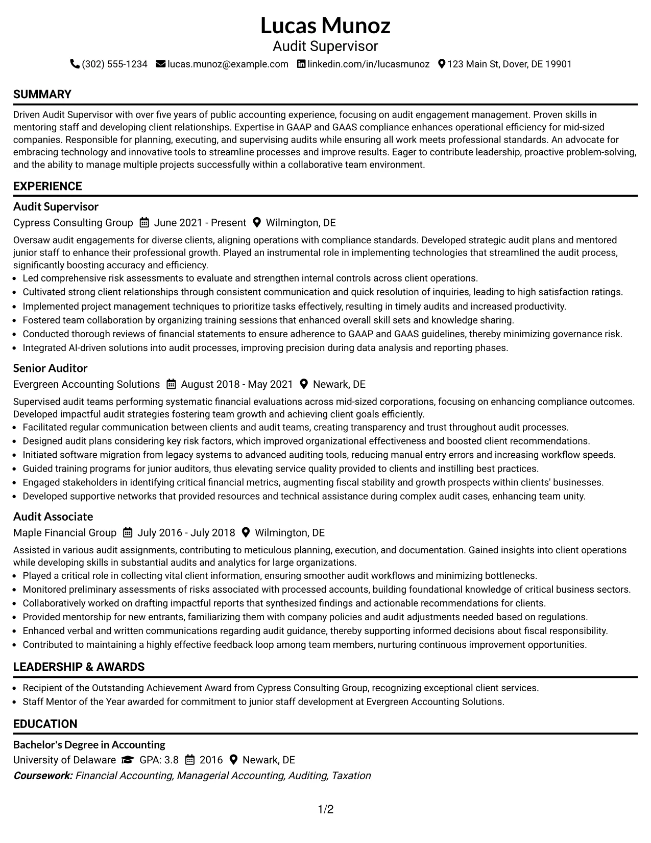 Resume Example Page 1