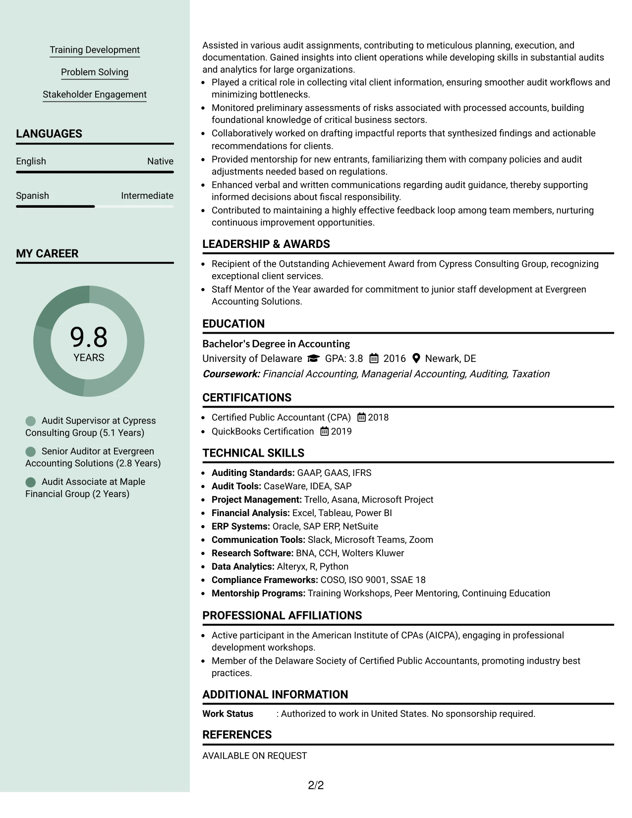 Resume Example Page 2