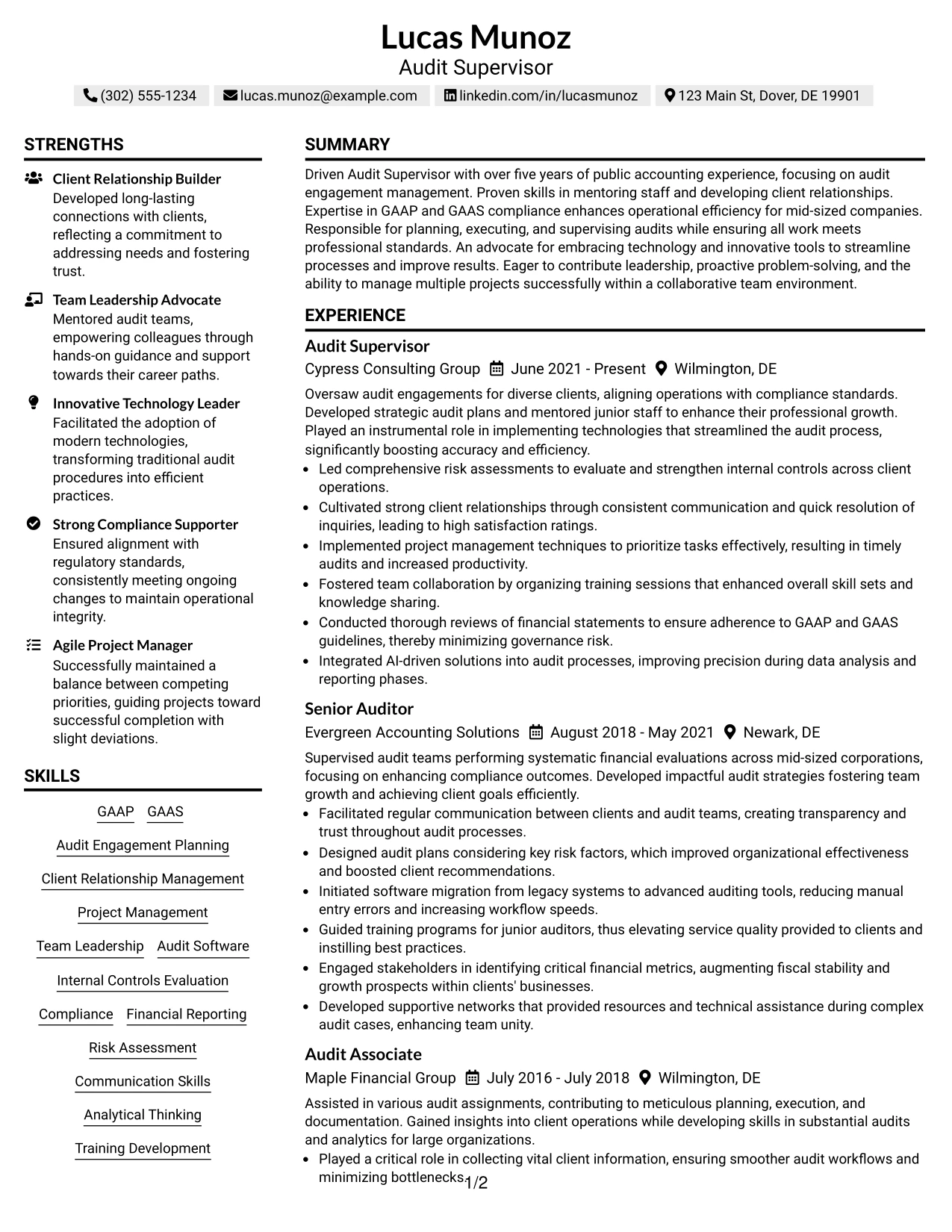 Resume Example Page 1