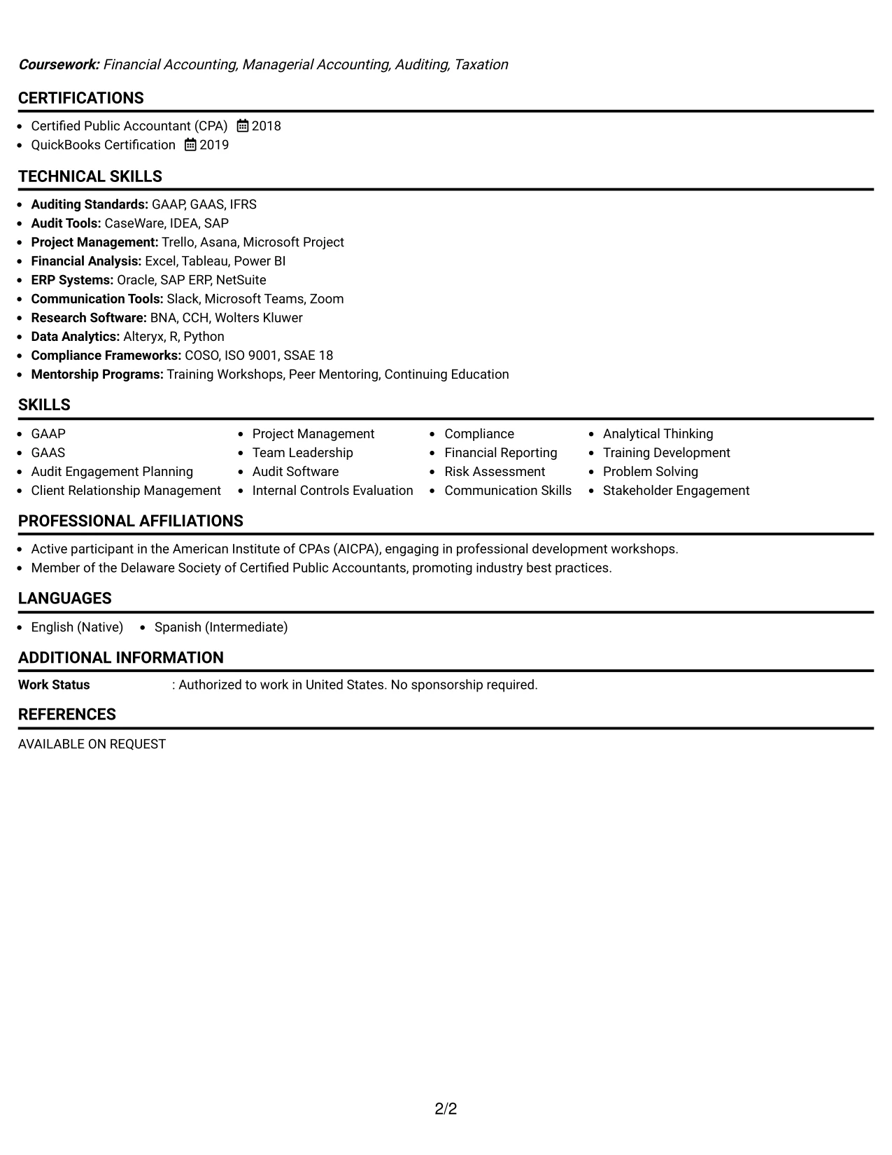Resume Example Page 2