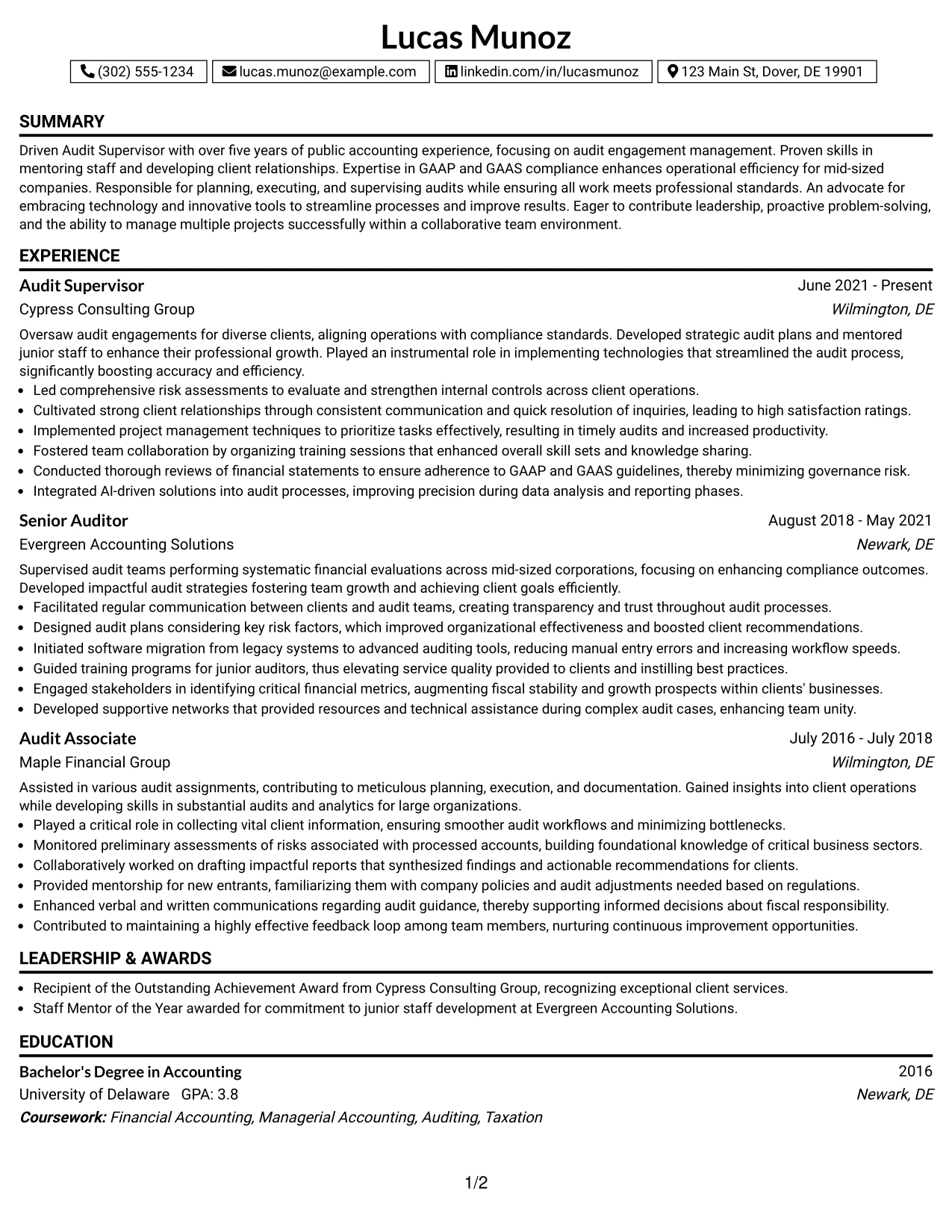 Resume Example Page 1