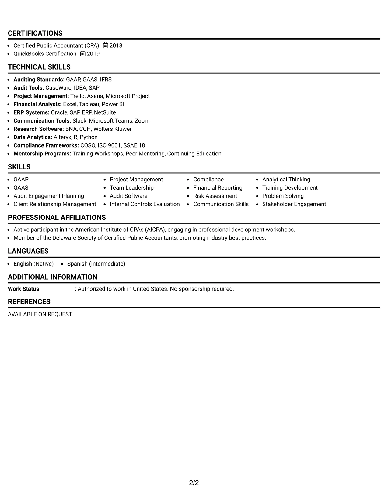 Resume Example Page 2