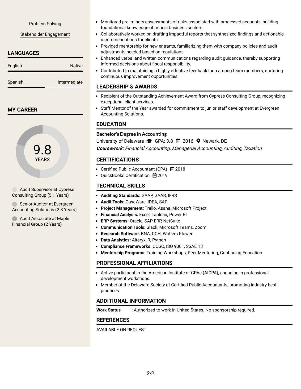 Resume Example Page 2