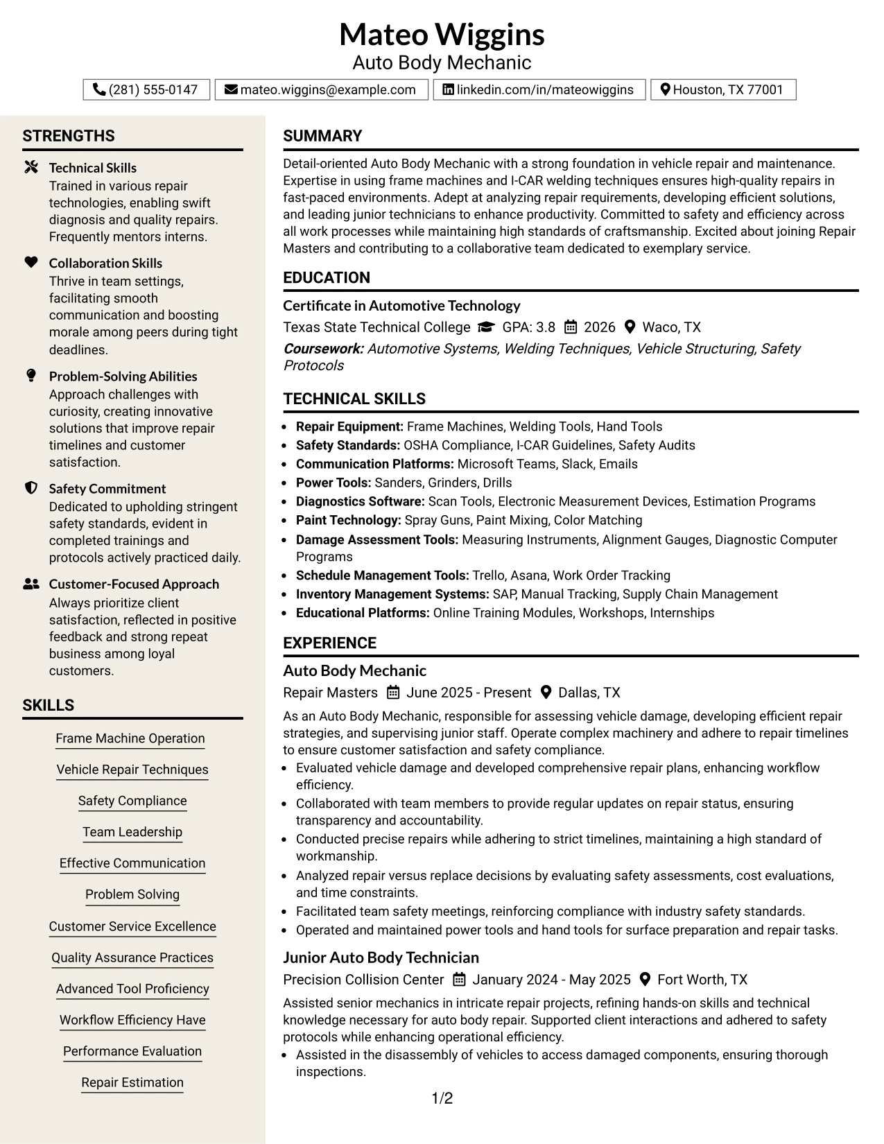 Resume Example Page 1