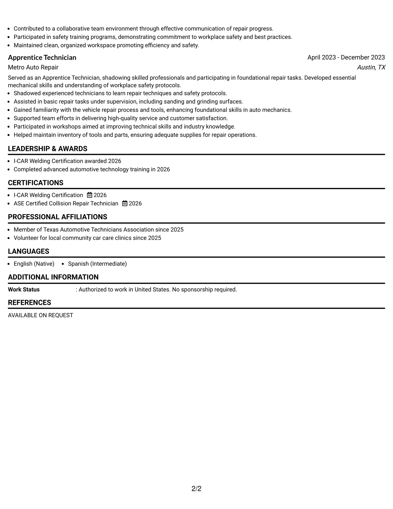 Resume Example Page 2
