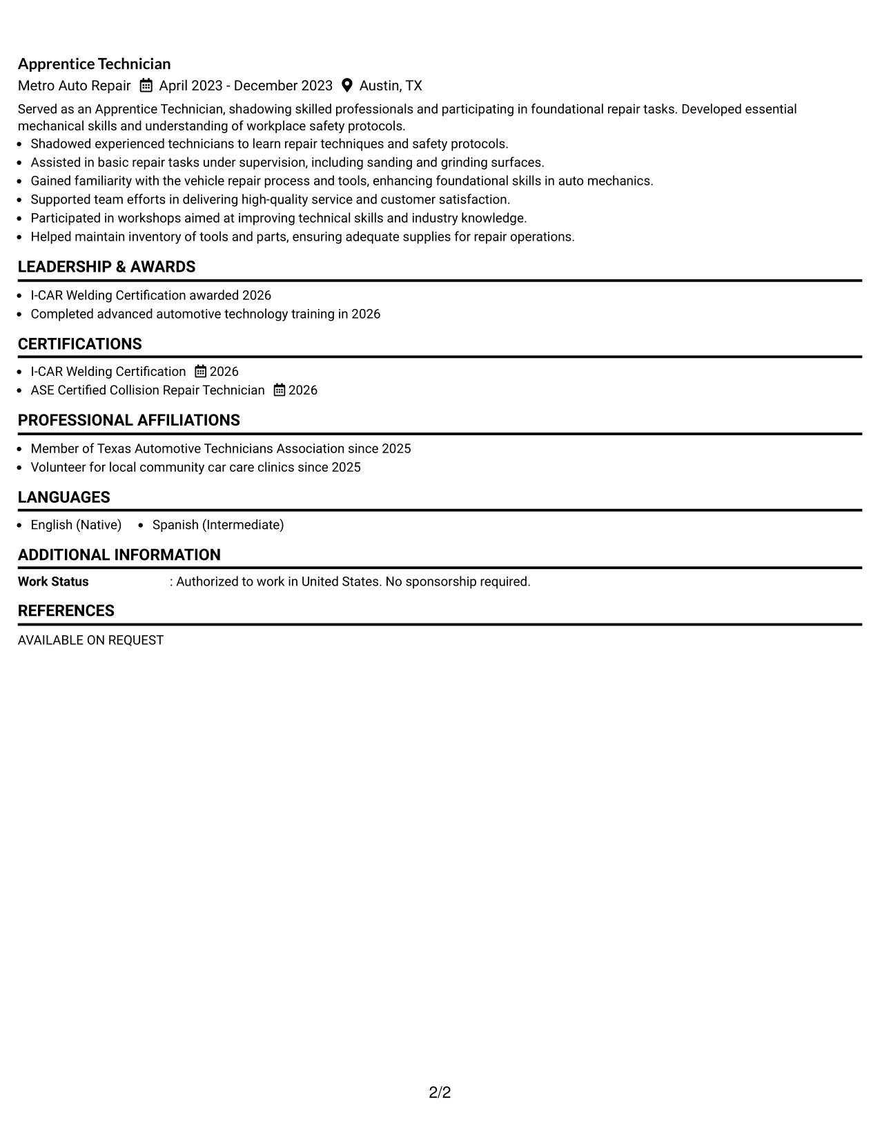 Resume Example Page 2