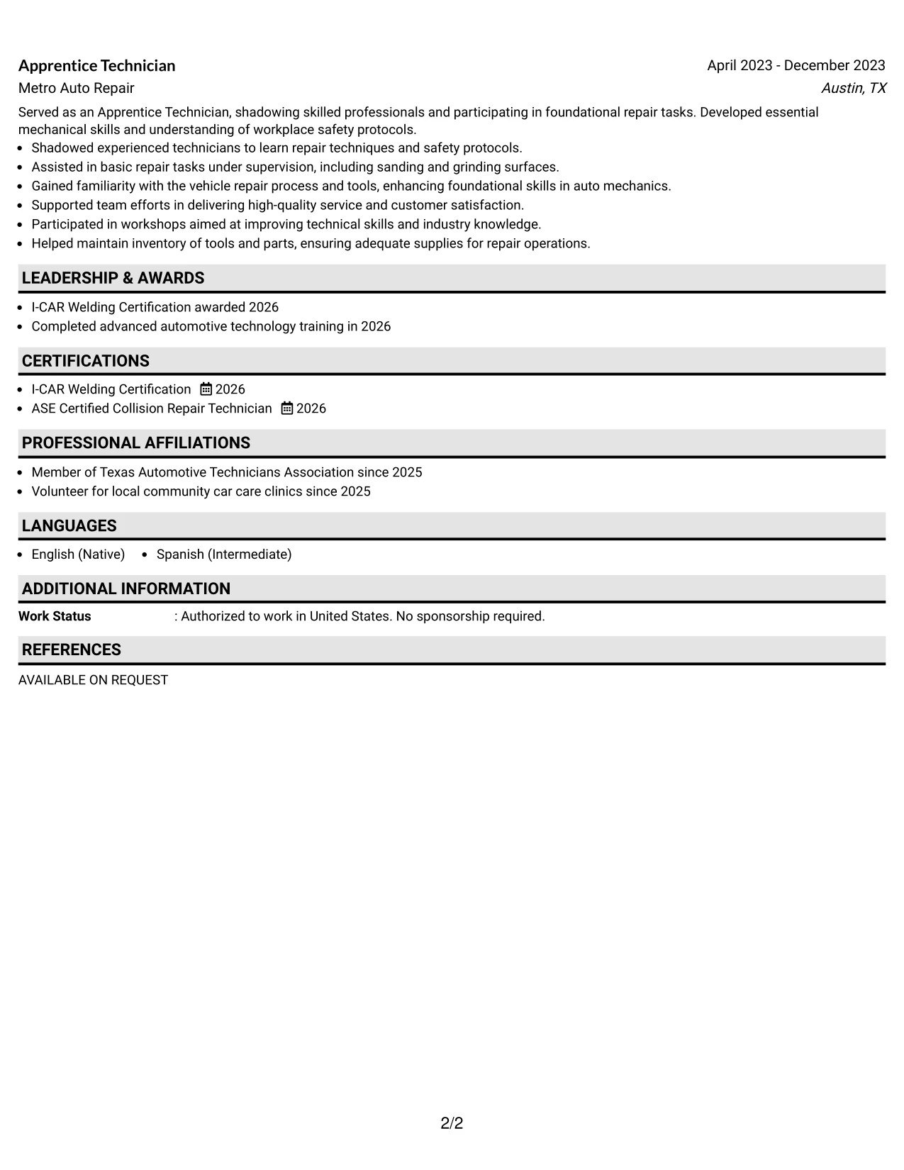 Resume Example Page 2