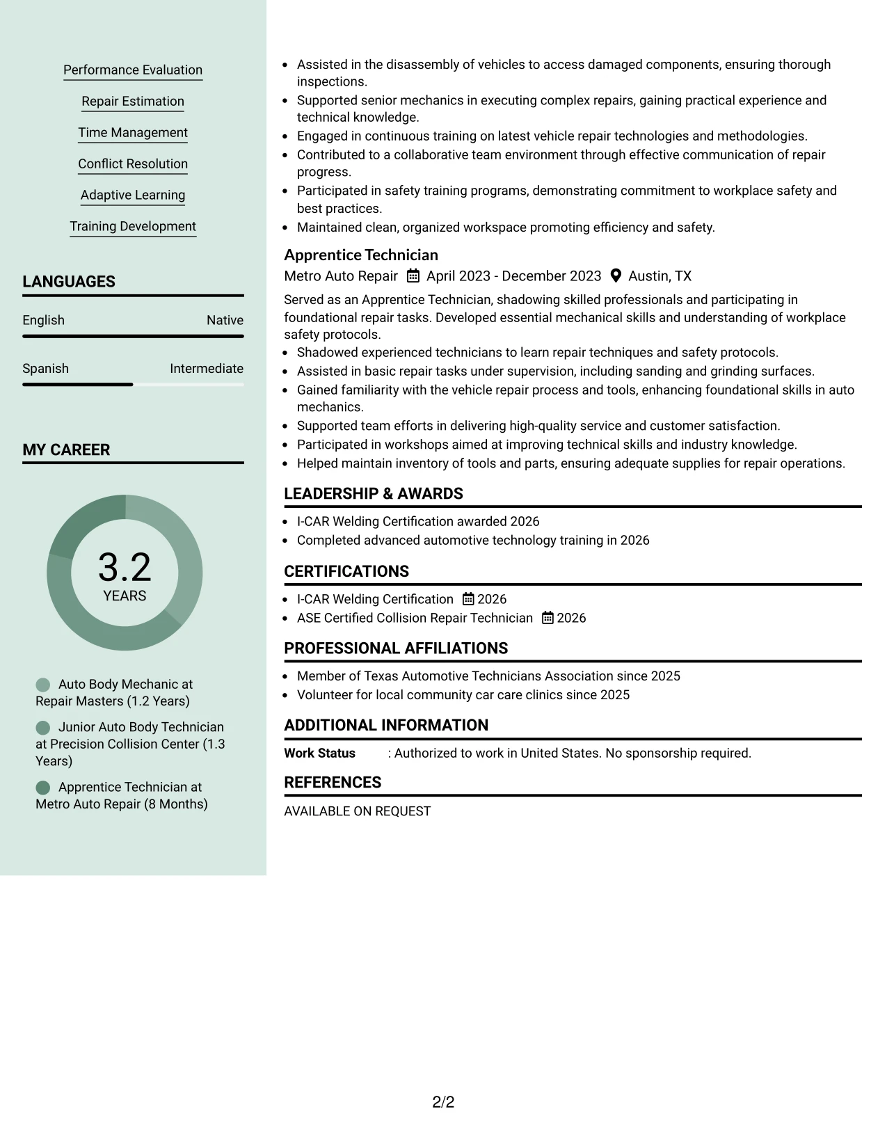 Resume Example Page 2