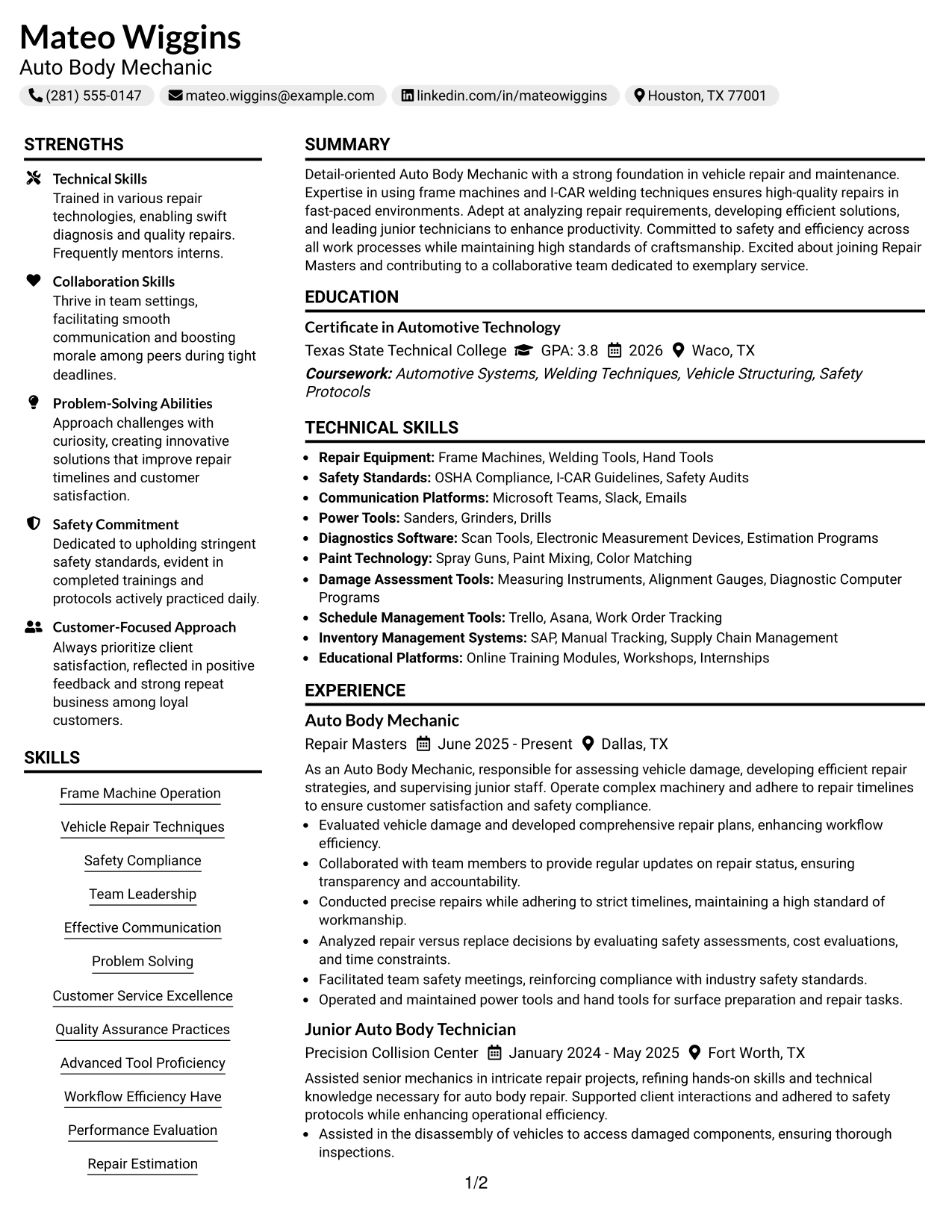 Resume Example Page 1