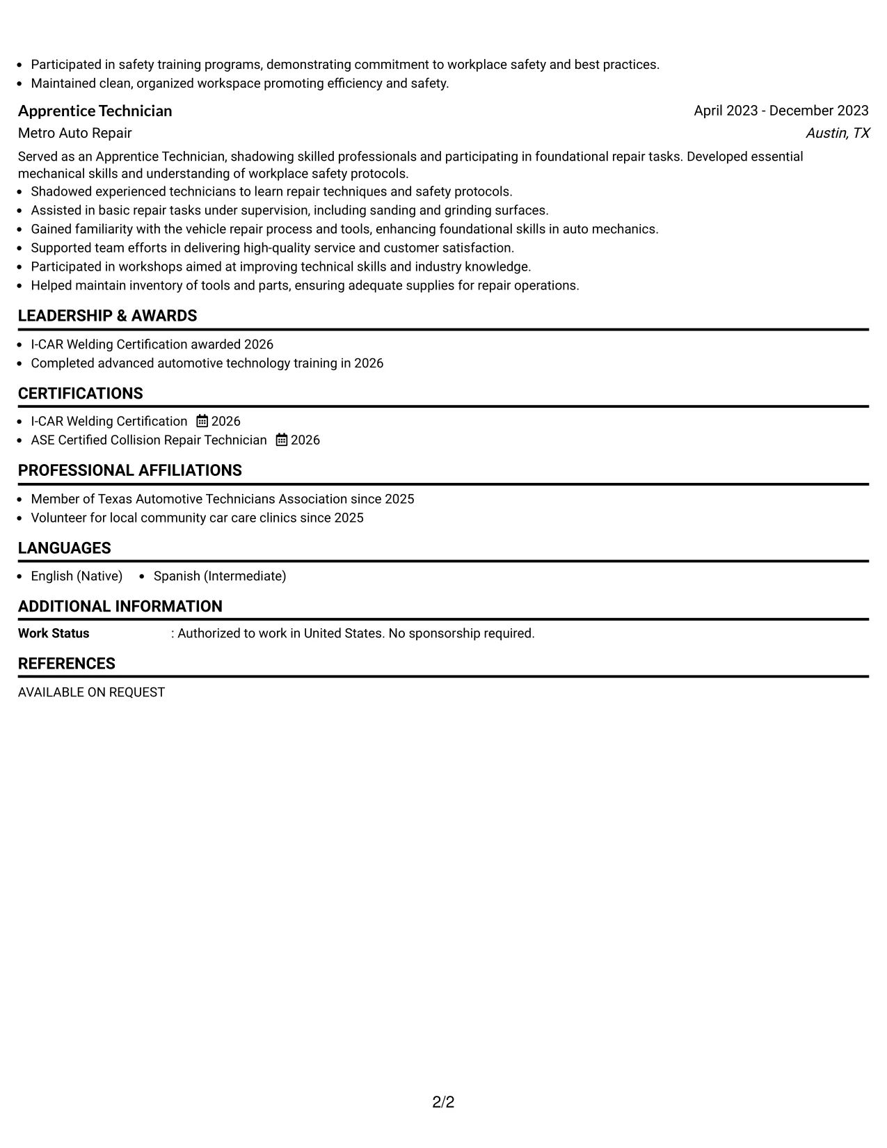 Resume Example Page 2