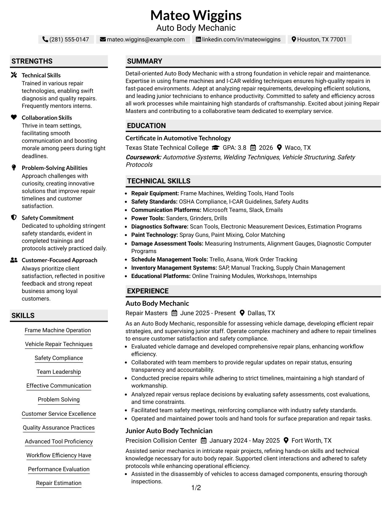 Resume Example Page 1
